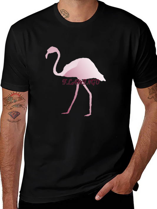 Mens Black T-Shirt with Flamingo Print