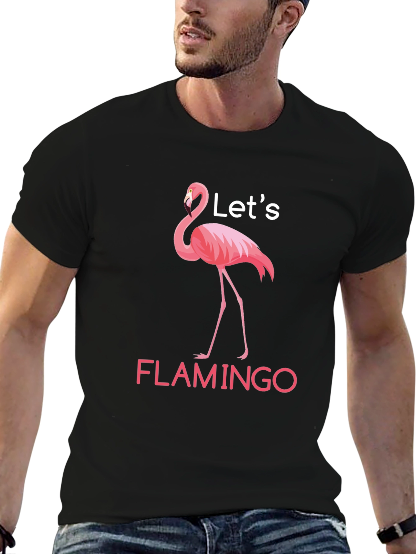 Lets Flamingo Black T-Shirt
