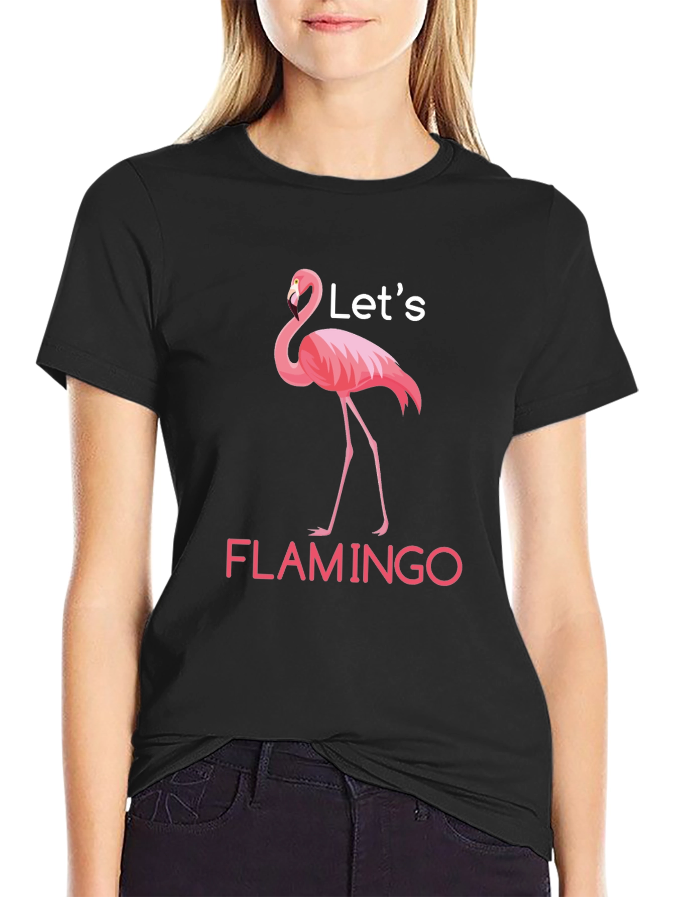 Lets Flamingo Black T-Shirt