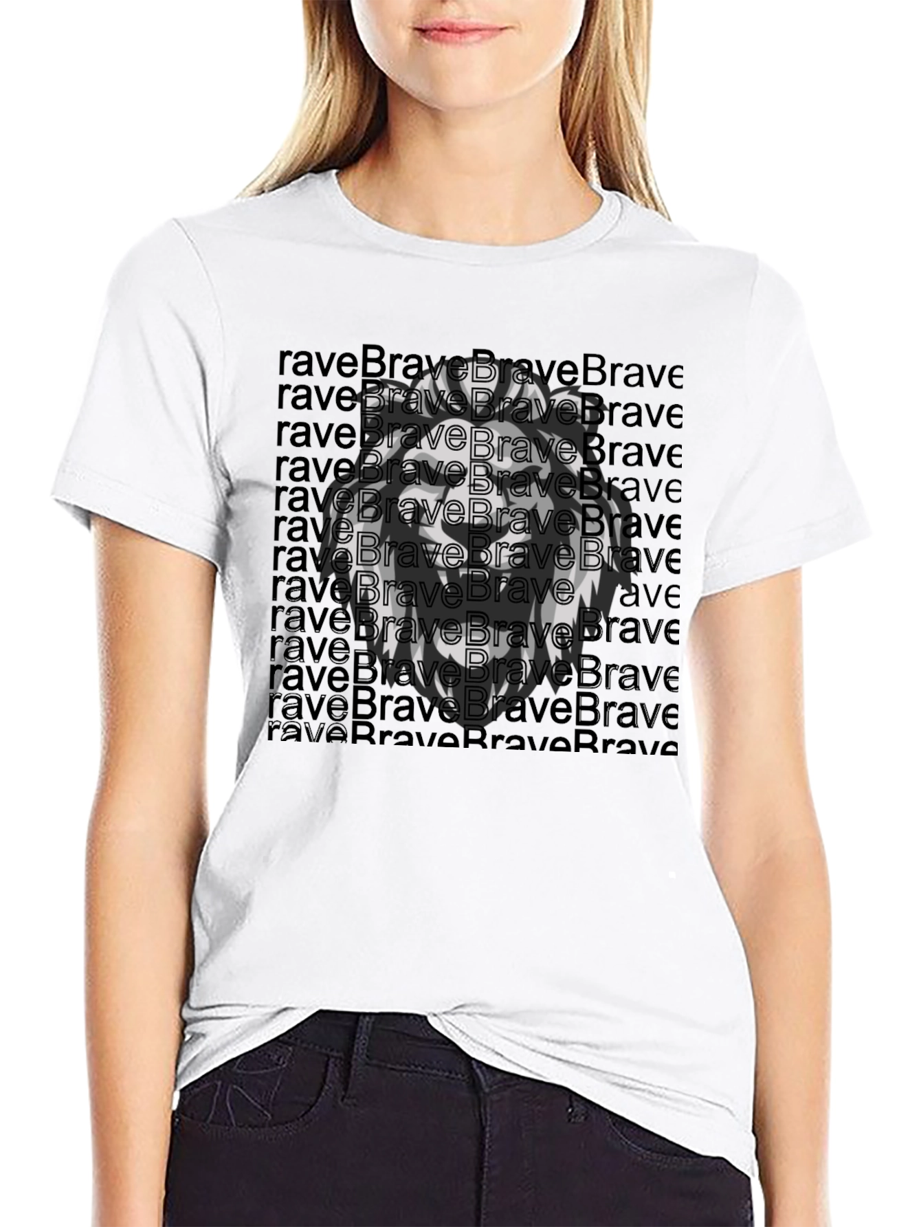 Brave Lion Graphic Tee - Black Cotton T-Shirt