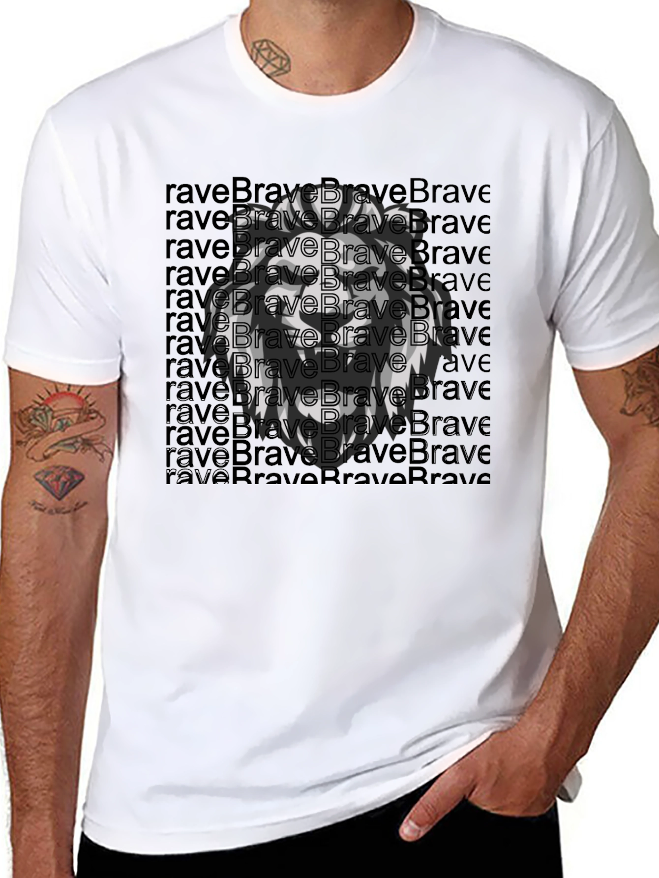 Brave Lion Graphic Tee - Black Cotton T-Shirt