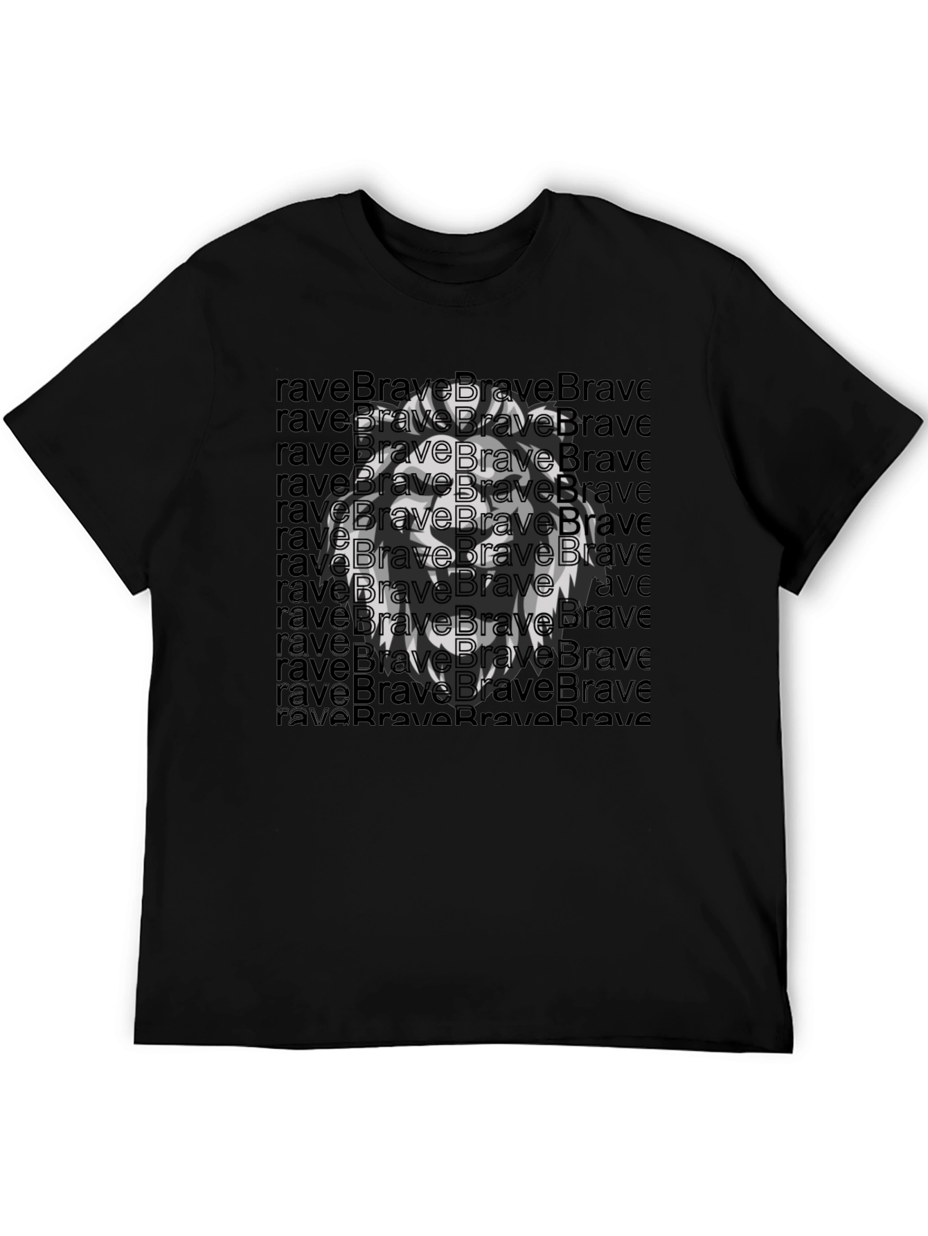Brave Lion Graphic Tee - Black Cotton T-Shirt