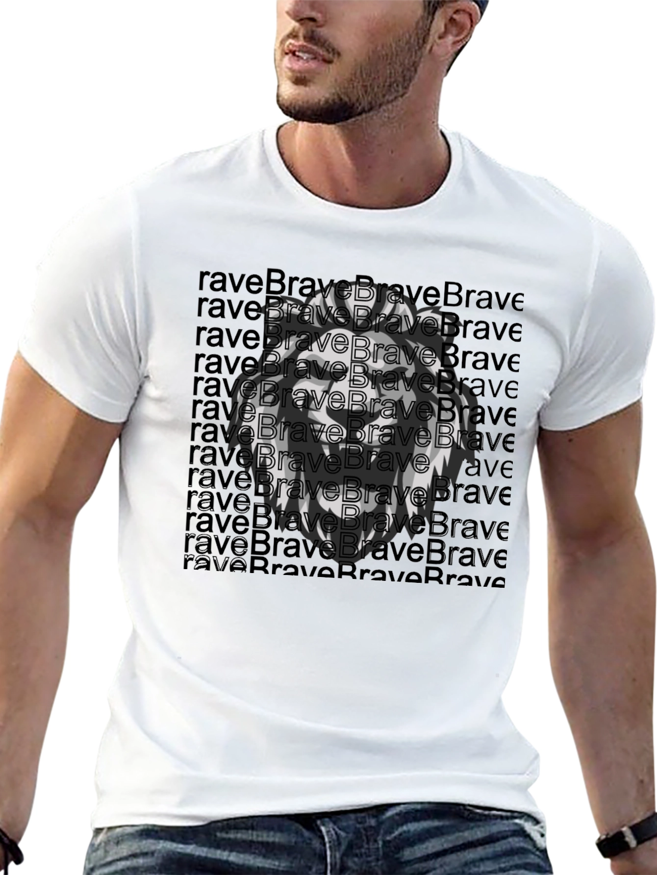 Brave Lion Graphic Tee - Black Cotton T-Shirt