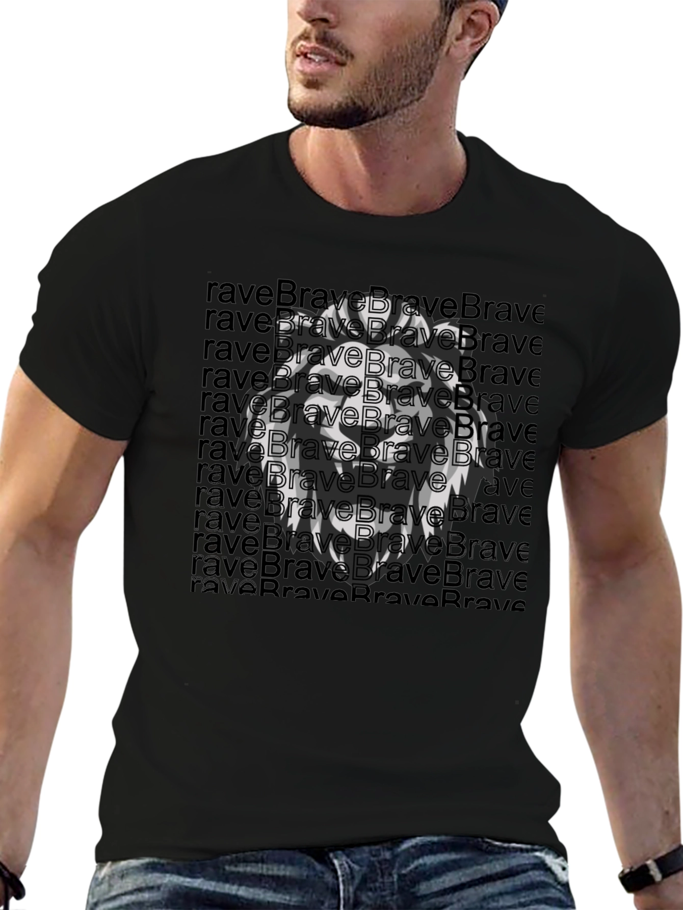 Brave Lion Graphic Tee - Black Cotton T-Shirt