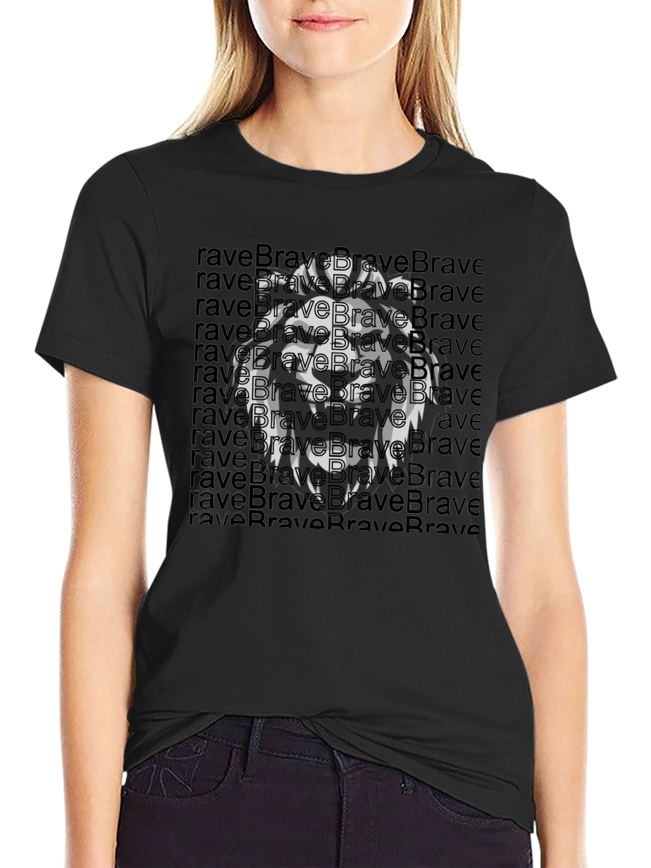 Brave Lion Graphic Tee - Black Cotton T-Shirt
