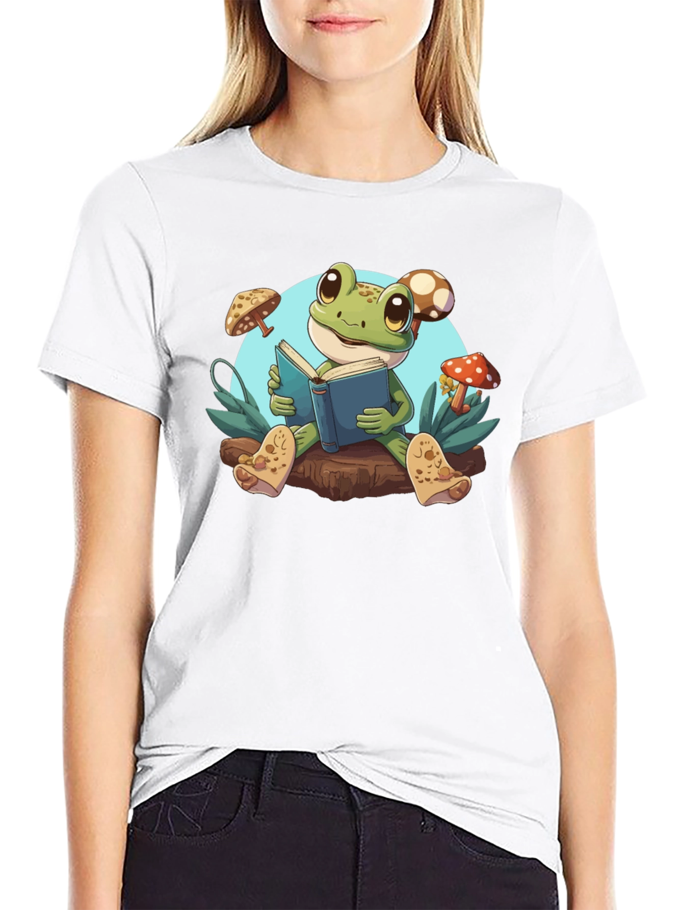 Frog Reading Book T-Shirt - Cute Amphibian Tee
