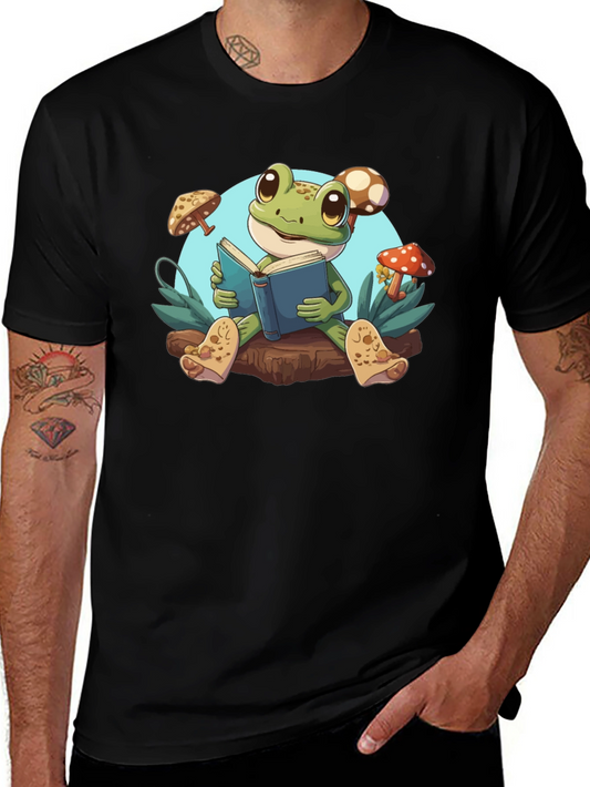 Frog Reading Book T-Shirt - Cute Amphibian Tee