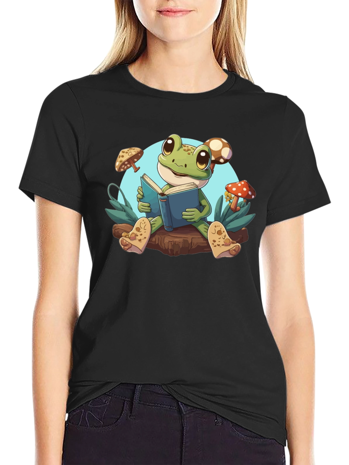 Frog Reading Book T-Shirt - Cute Amphibian Tee