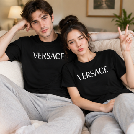 Versace Style Black T-Shirt - Matching Couple Look Unisex Tee