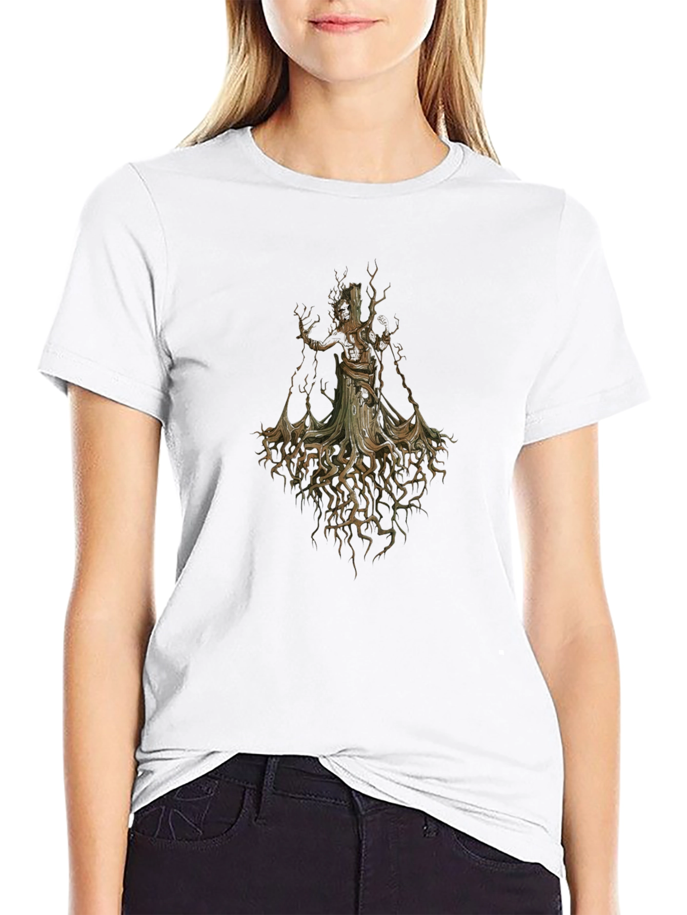 Unique Tree Spirit Graphic Black T-Shirt
