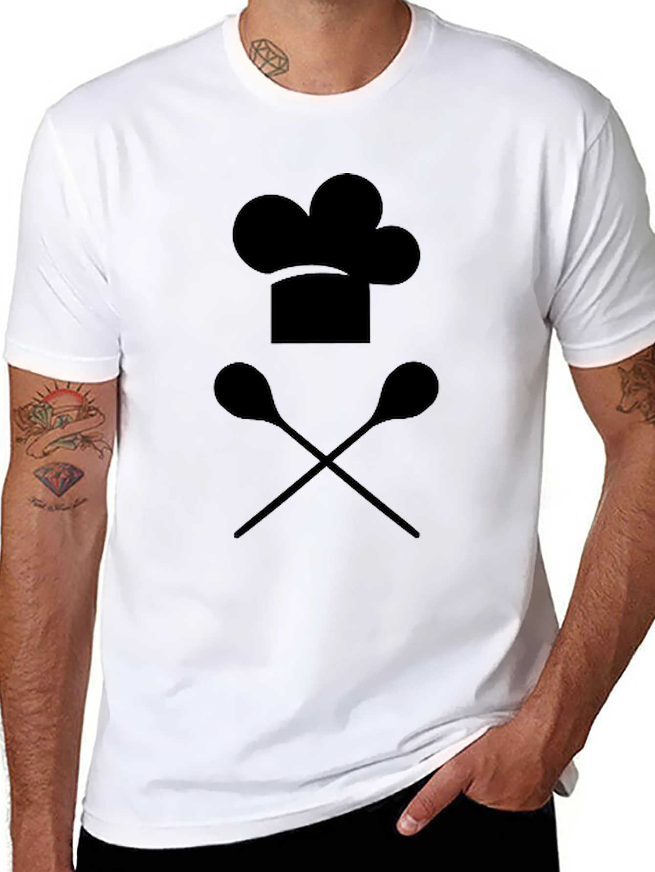 Chef Hat & Spoons Black Graphic T-Shirt