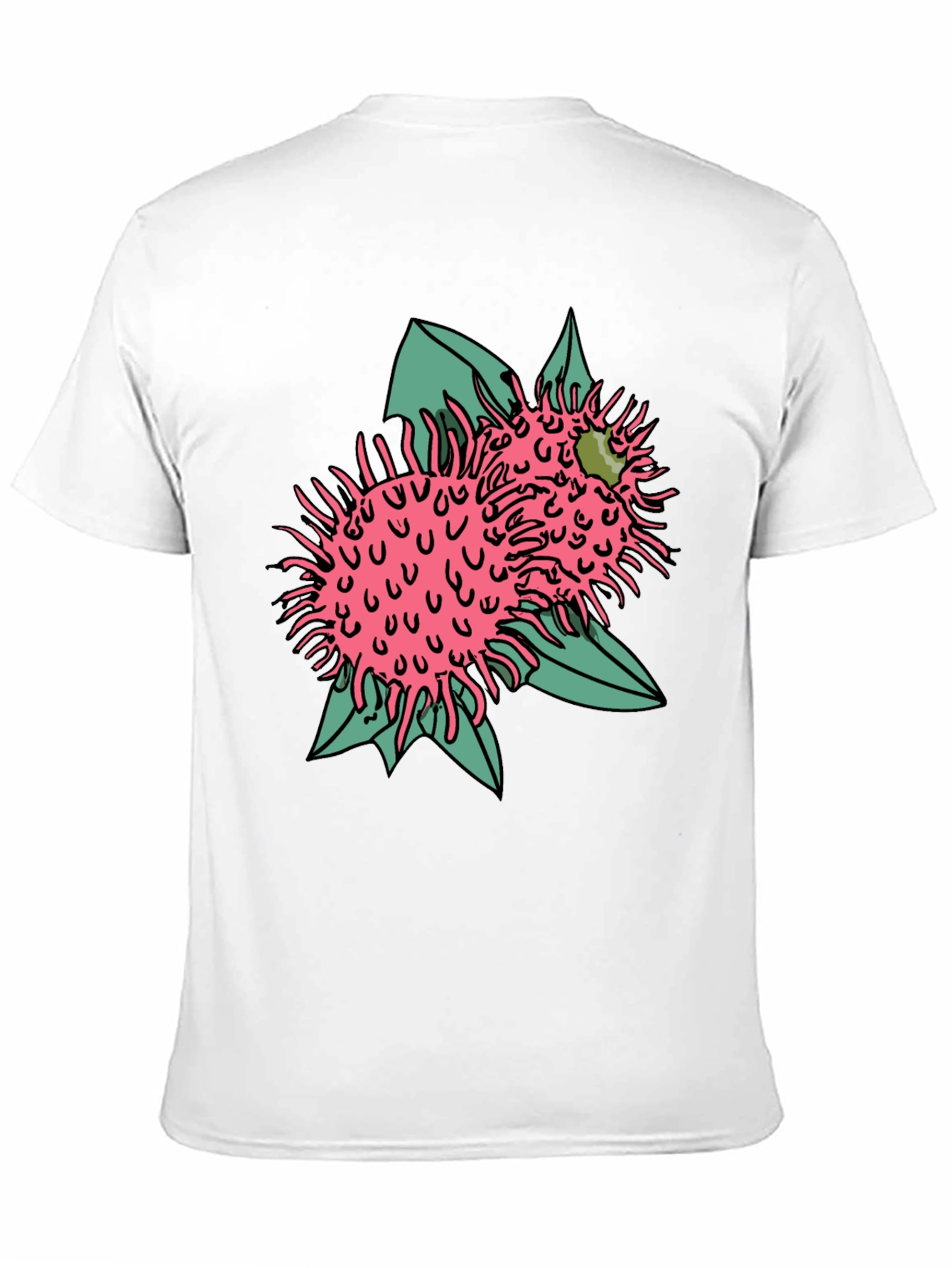Novelty Black T-shirt with Pink Rambutan Graphic