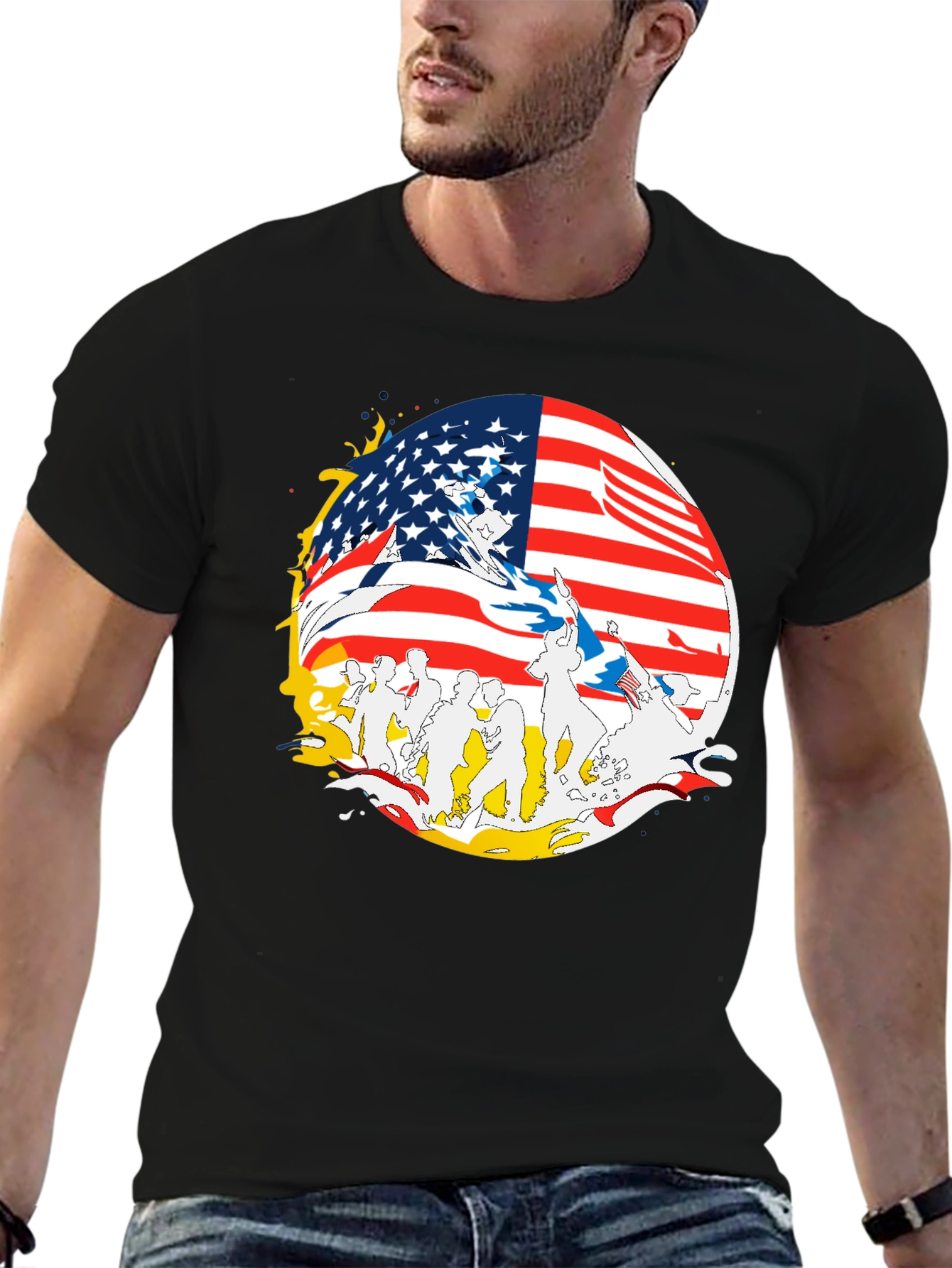 American Flag Graphic Print Mens T-Shirt