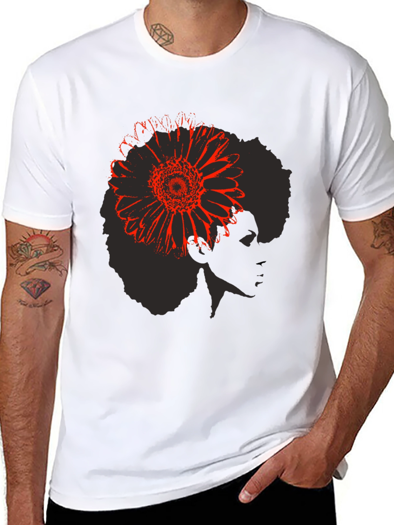 Afro Flower Power T-Shirt - Black