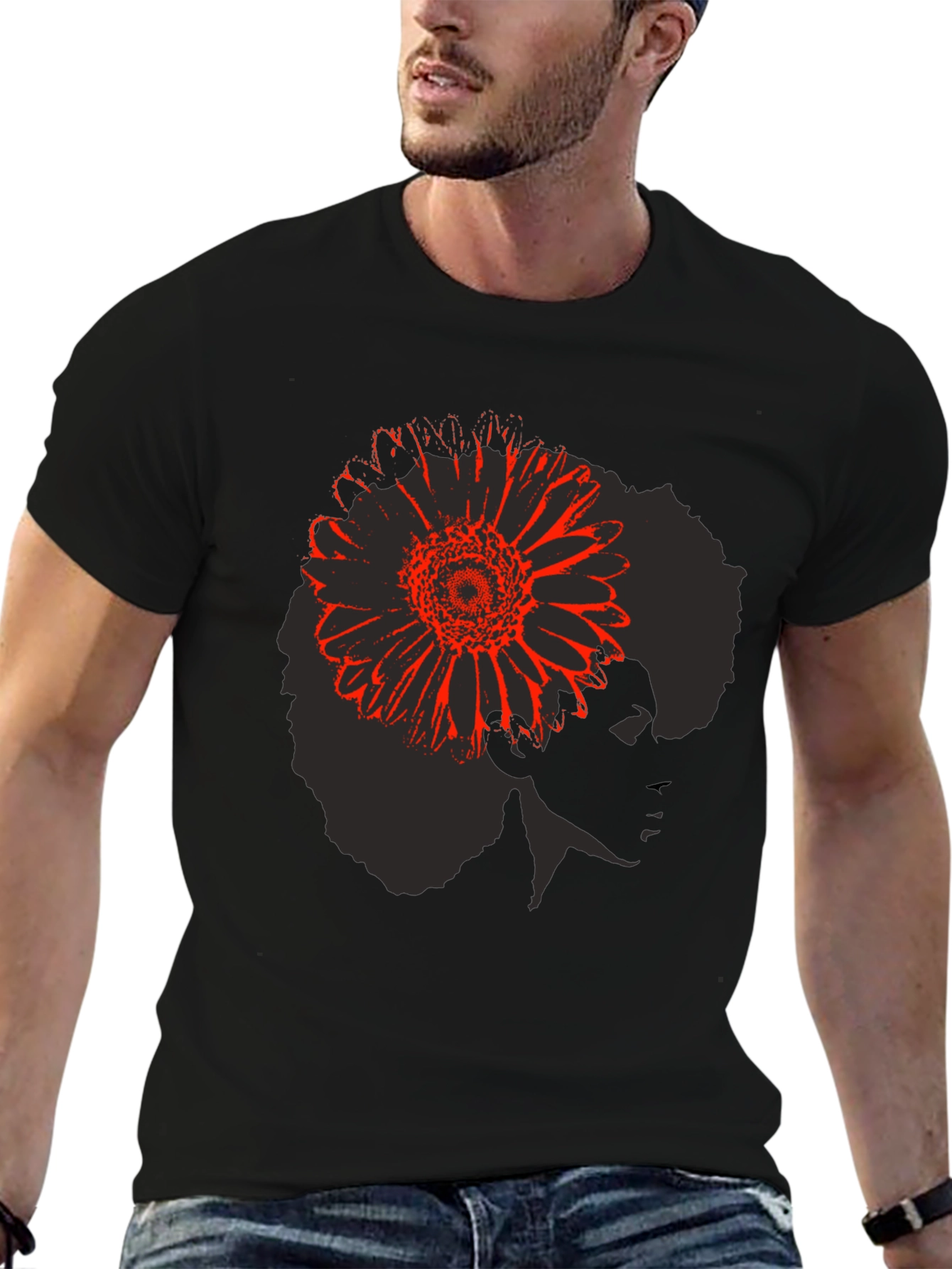 Afro Flower Power T-Shirt - Black