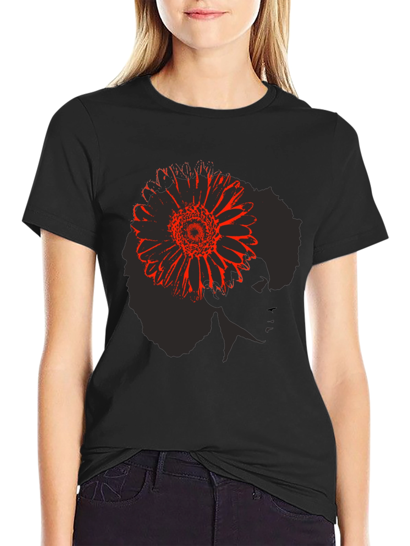 Afro Flower Power T-Shirt - Black