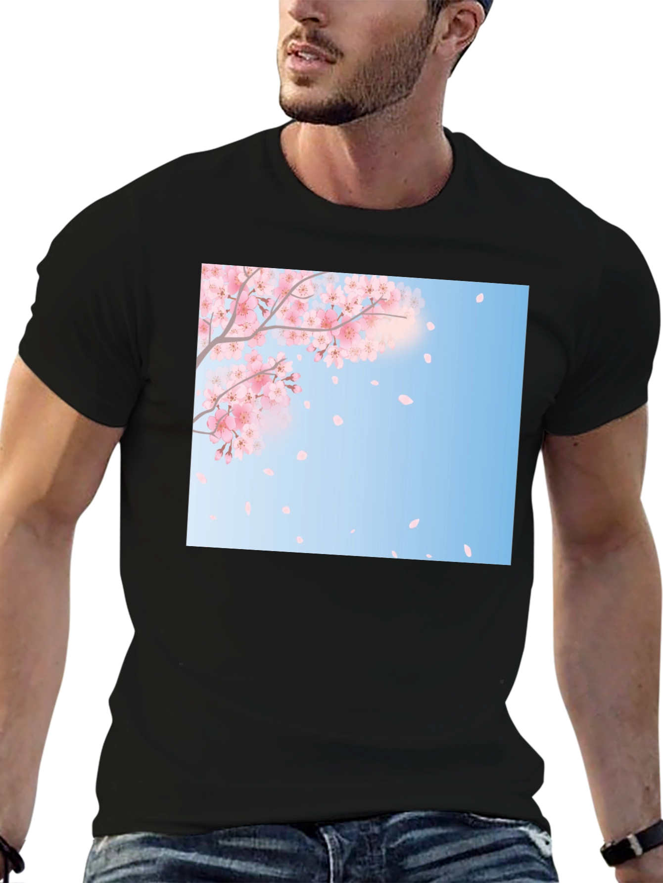 Cherry Blossom Graphic Tee - Stylish Black T-Shirt