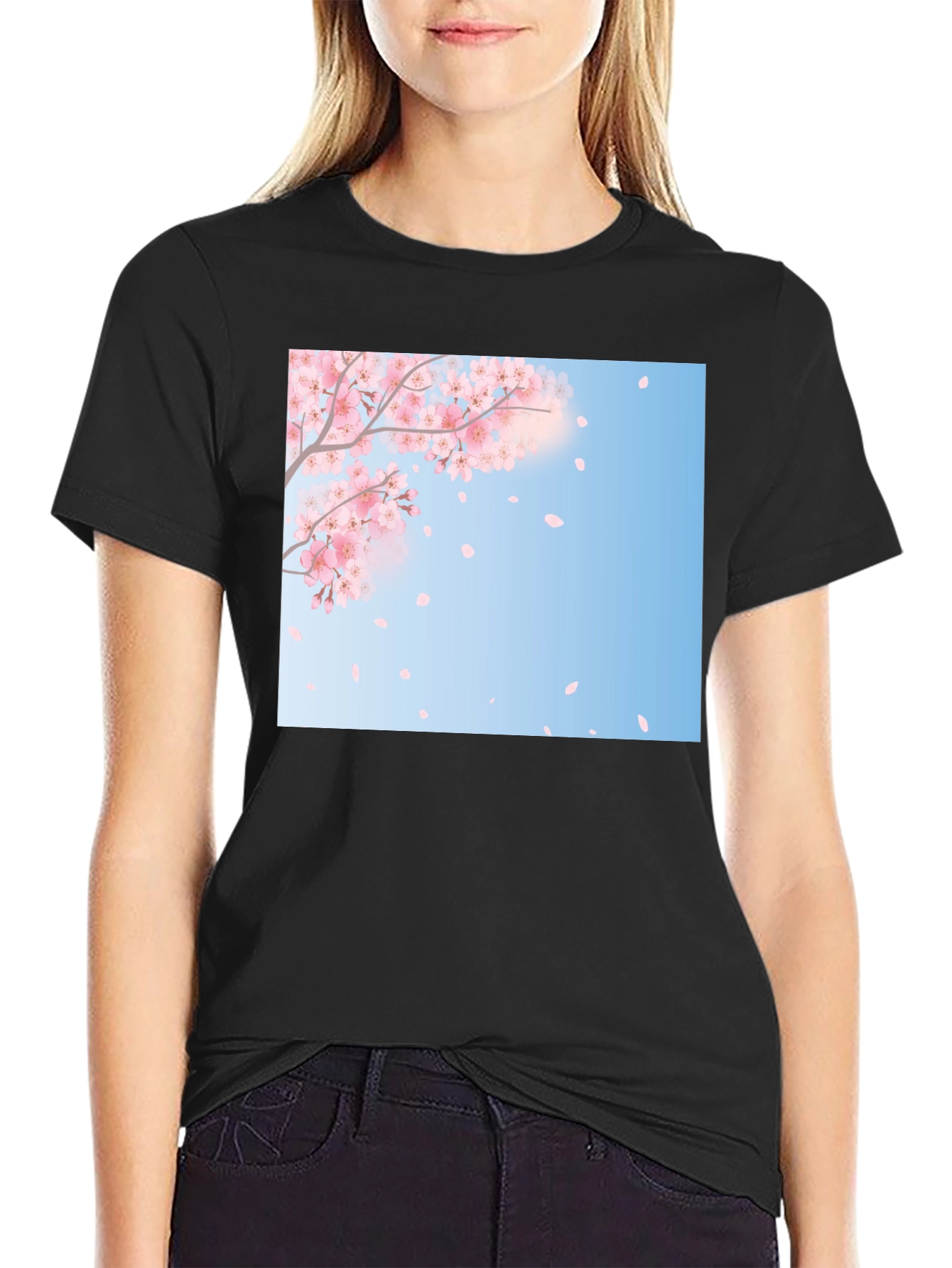 Cherry Blossom Graphic Tee - Stylish Black T-Shirt
