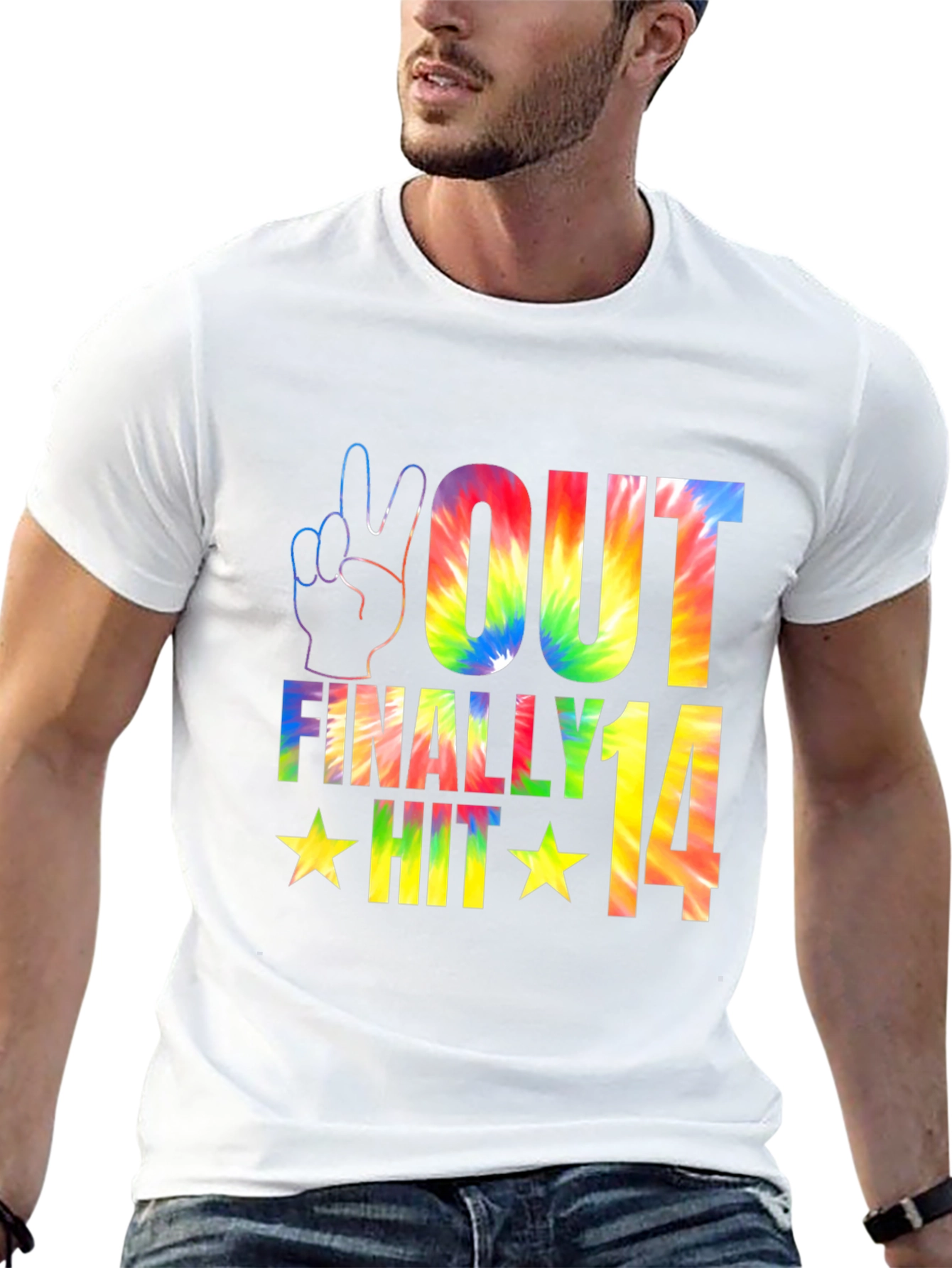 Peace Out Finally Hit 14 Tie-Dye Graphic Tee