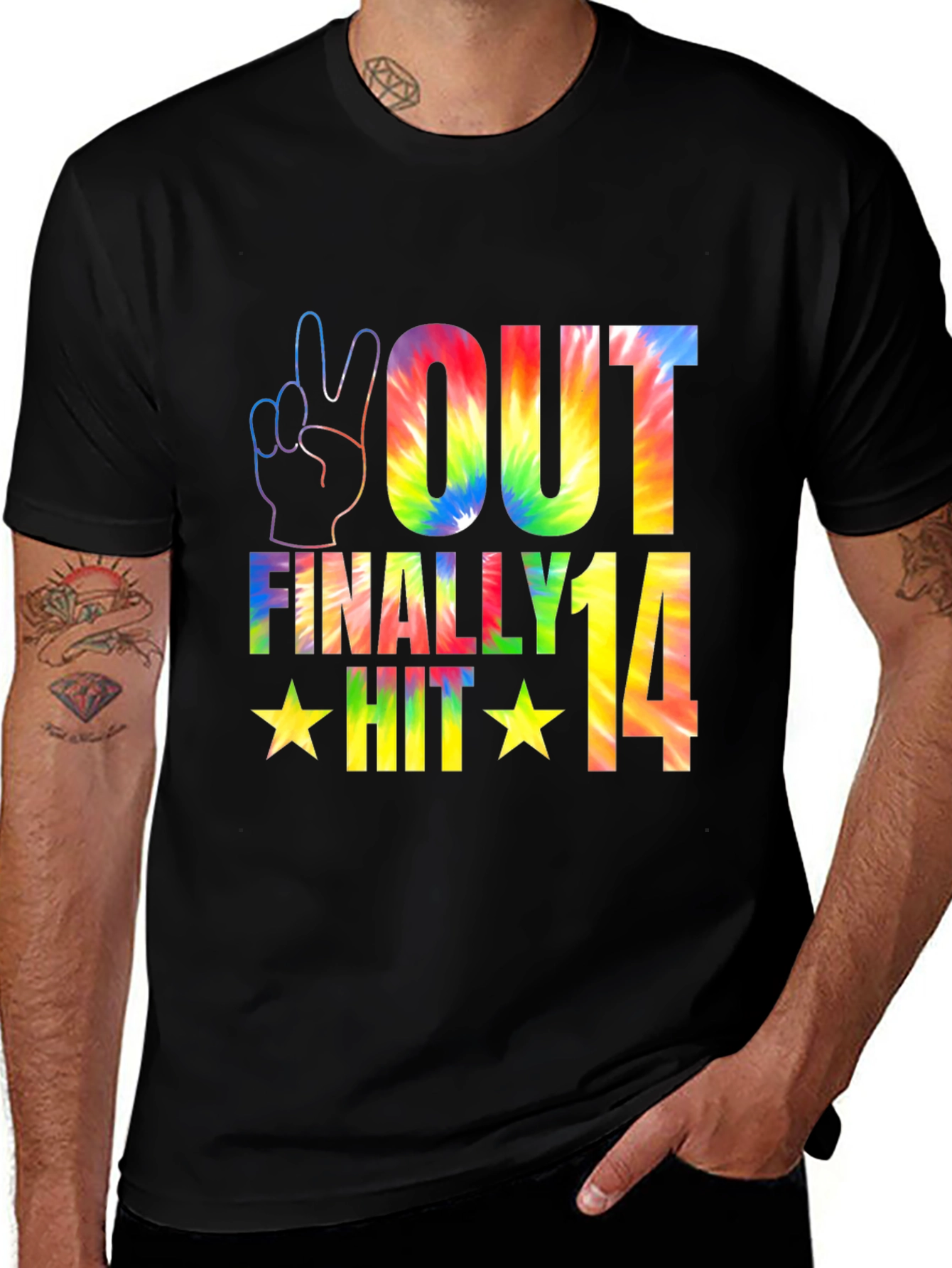 Peace Out Finally Hit 14 Tie-Dye Graphic Tee