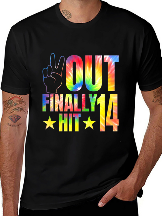 Peace Out Finally Hit 14 Tie-Dye Graphic Tee