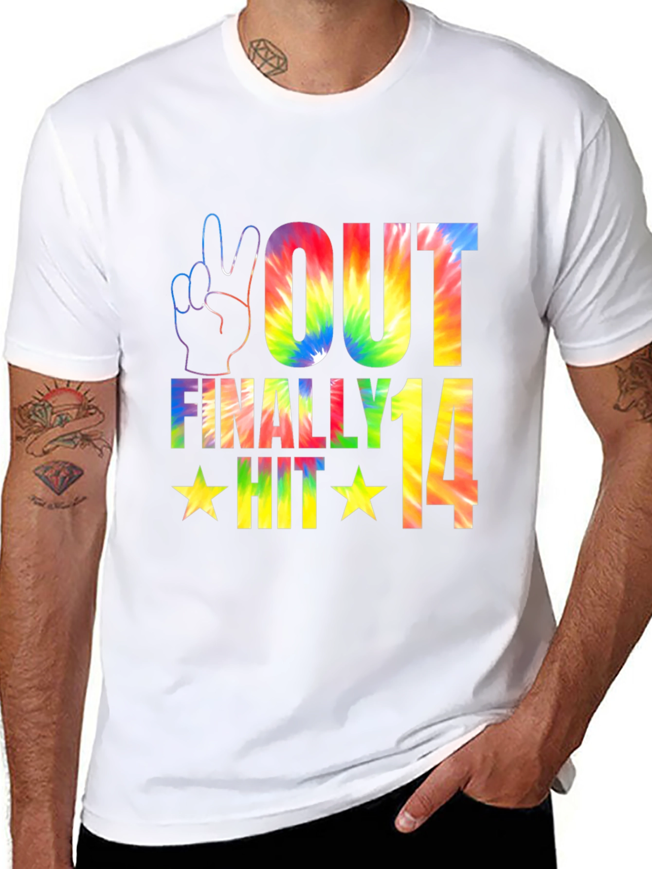 Peace Out Finally Hit 14 Tie-Dye Graphic Tee
