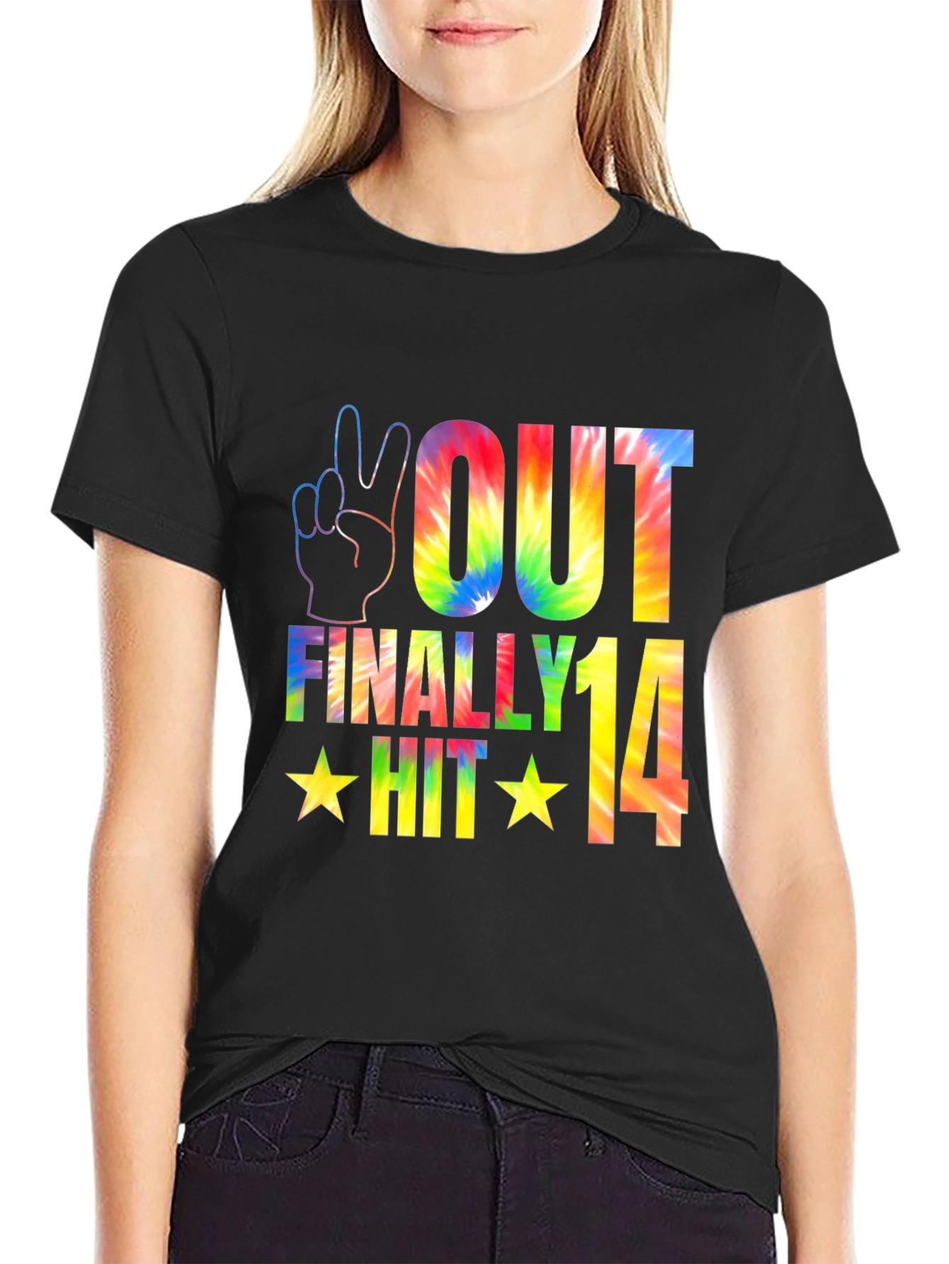 Peace Out Finally Hit 14 Tie-Dye Graphic Tee