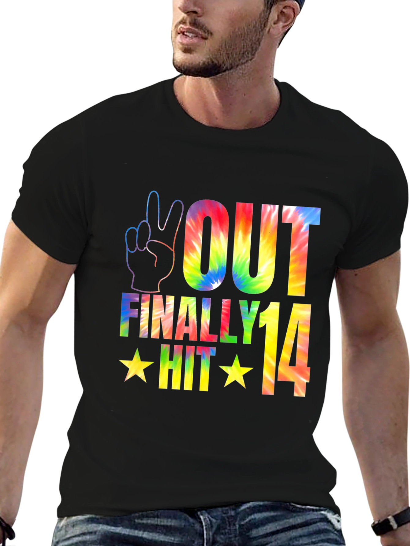 Peace Out Finally Hit 14 Tie-Dye Graphic Tee