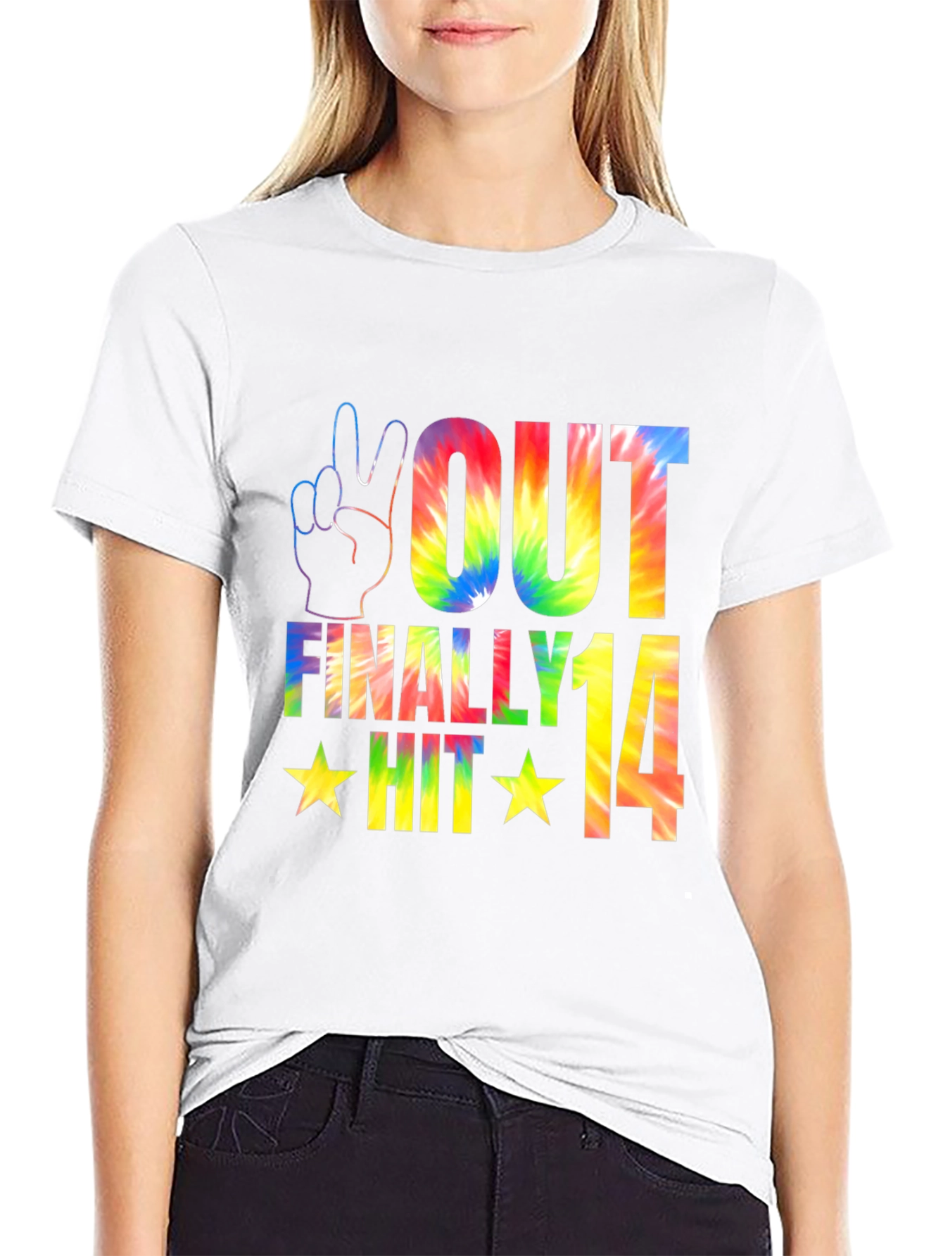 Peace Out Finally Hit 14 Tie-Dye Graphic Tee