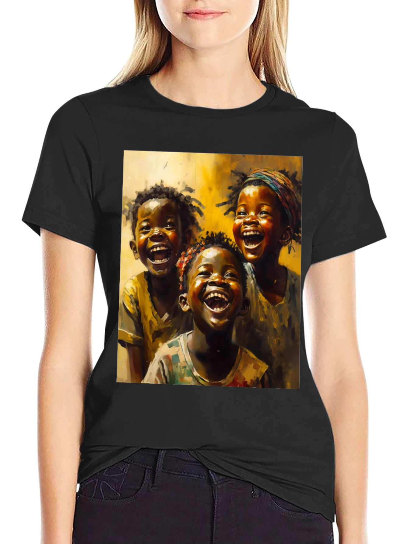 Joyful Kids Art Graphic Tee - Black Casual T-Shirt