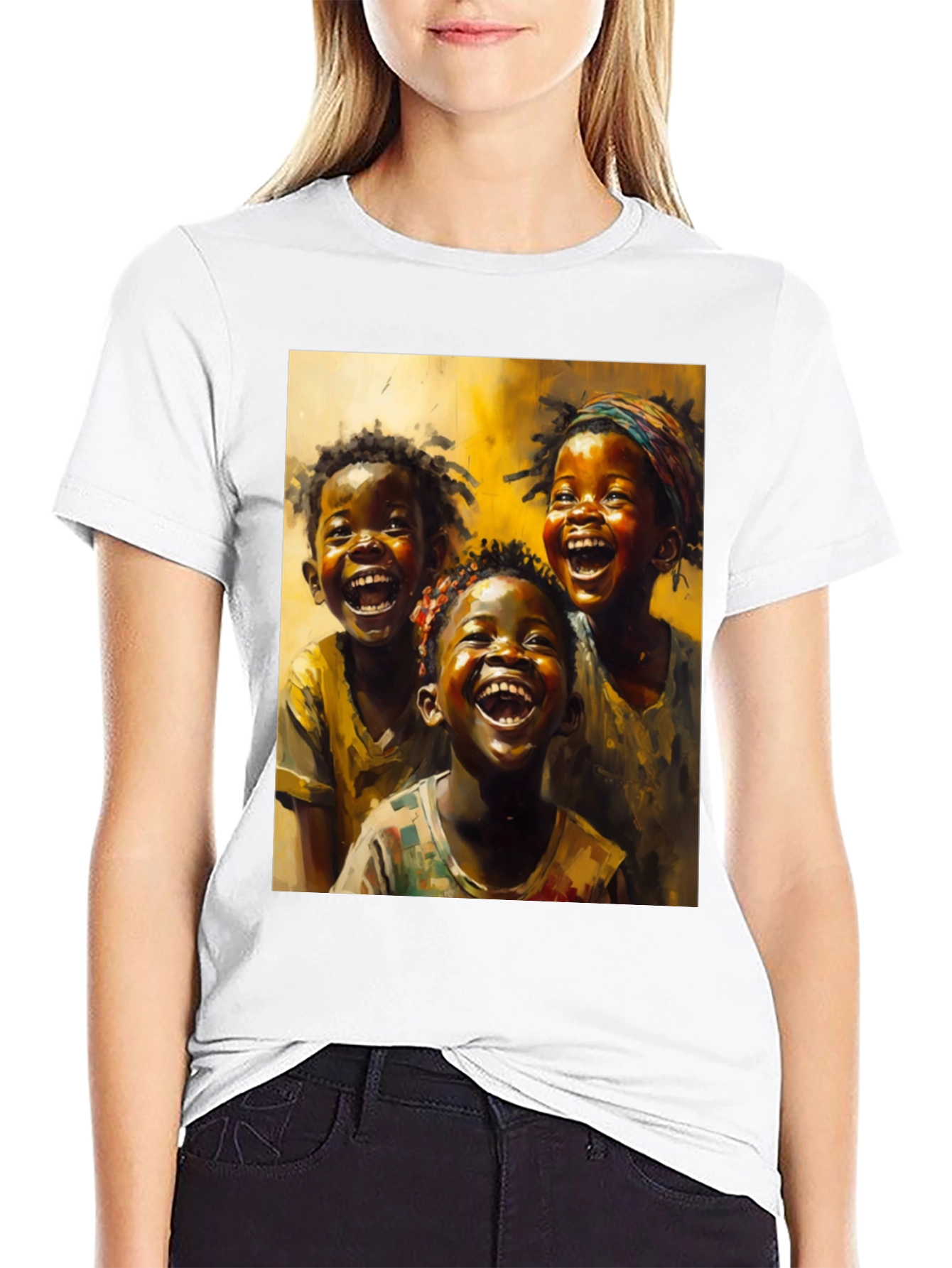Joyful Kids Art Graphic Tee - Black Casual T-Shirt
