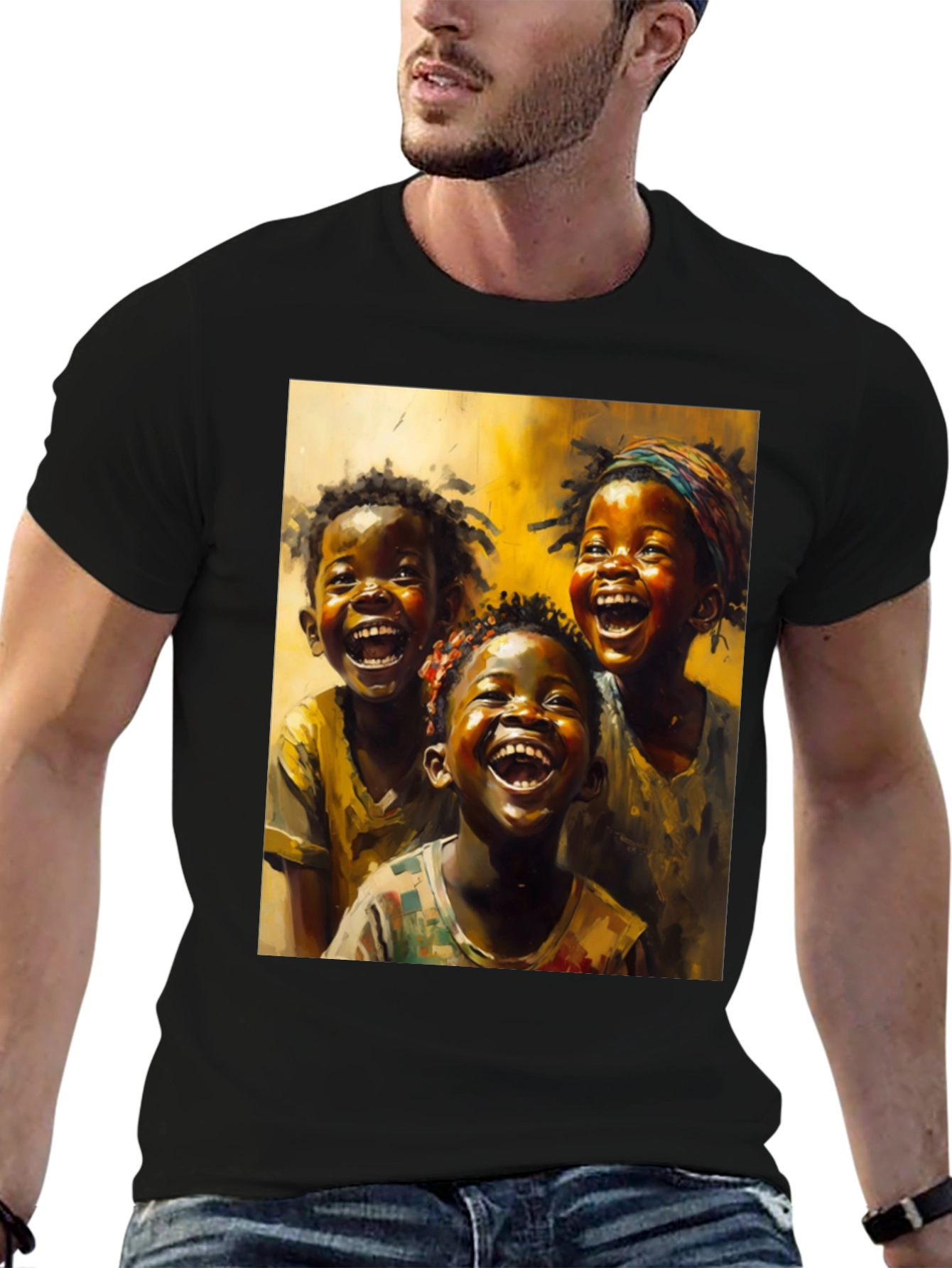 Joyful Kids Art Graphic Tee - Black Casual T-Shirt
