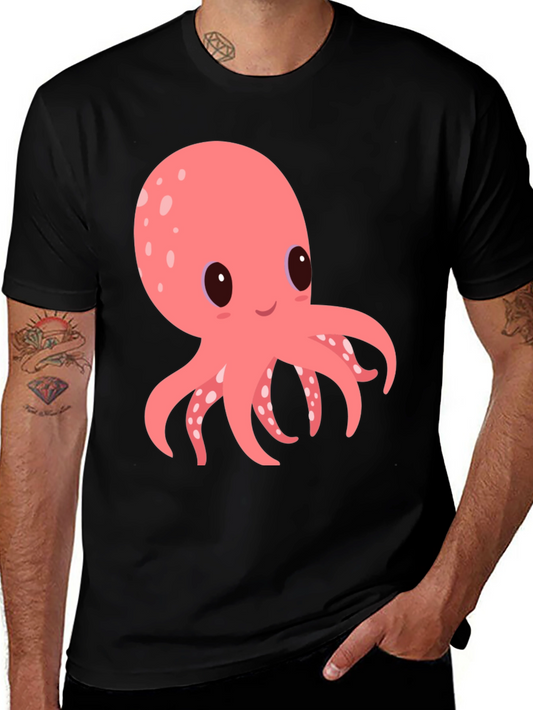 Cute Octopus Graphic Tee - Black Cotton Comfort