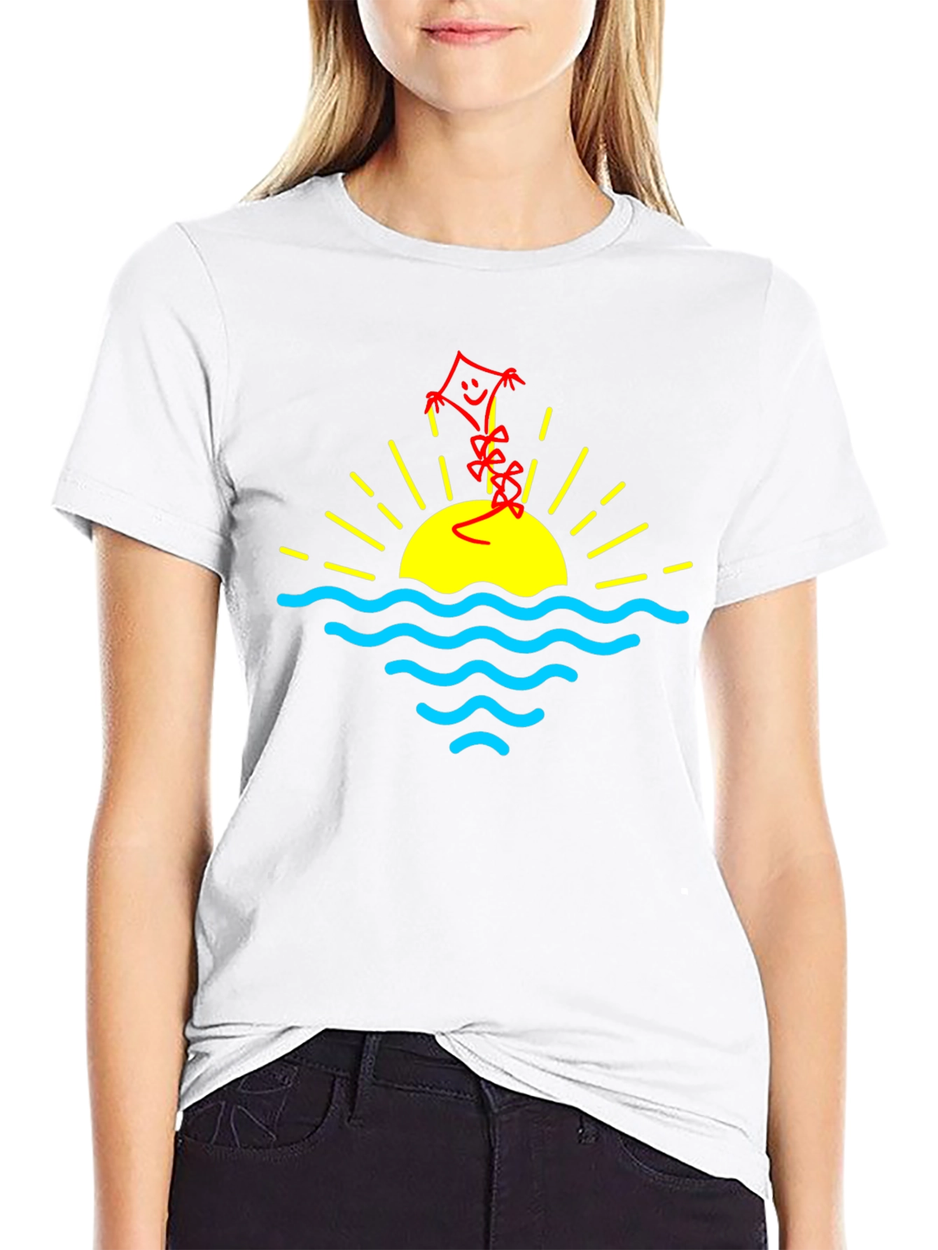 Sunset Kite Graphic Tee - Black Cotton Casual T-Shirt