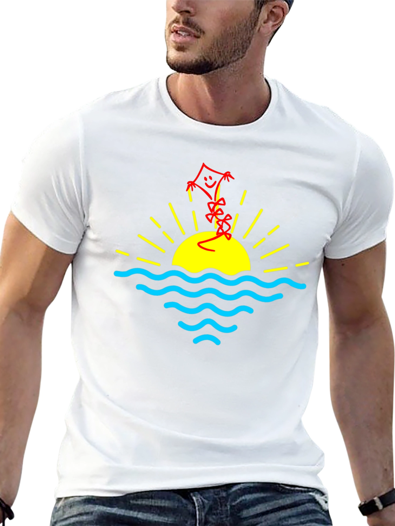 Sunset Kite Graphic Tee - Black Cotton Casual T-Shirt