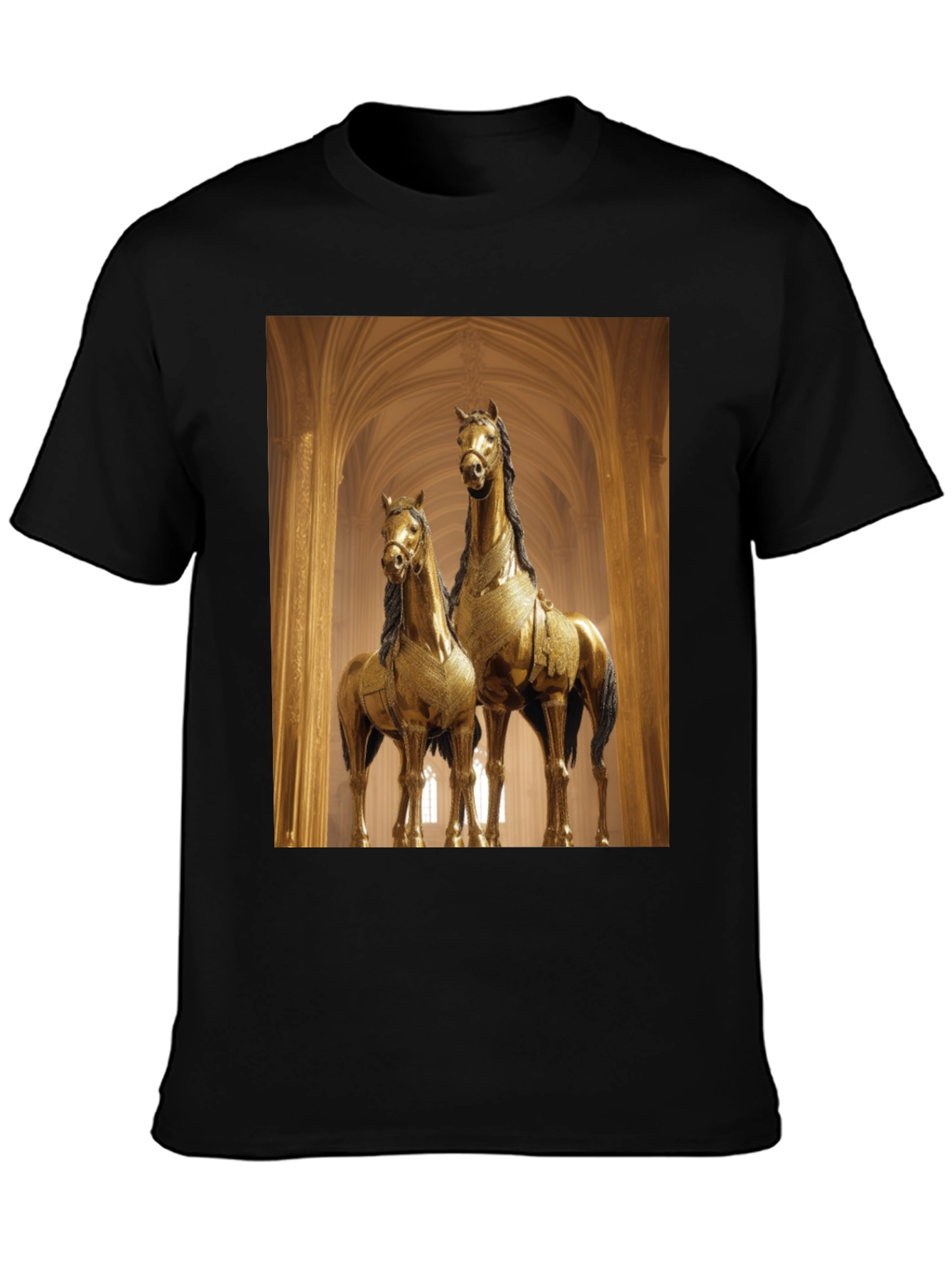 Horse Statue Graphic Black T-Shirt
