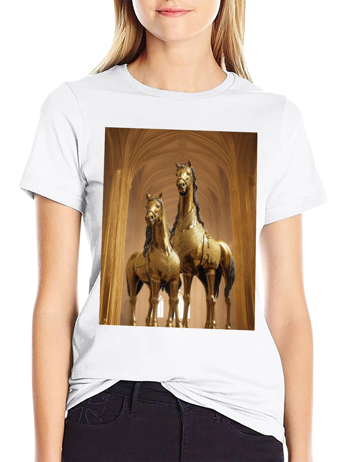 Horse Statue Graphic Black T-Shirt