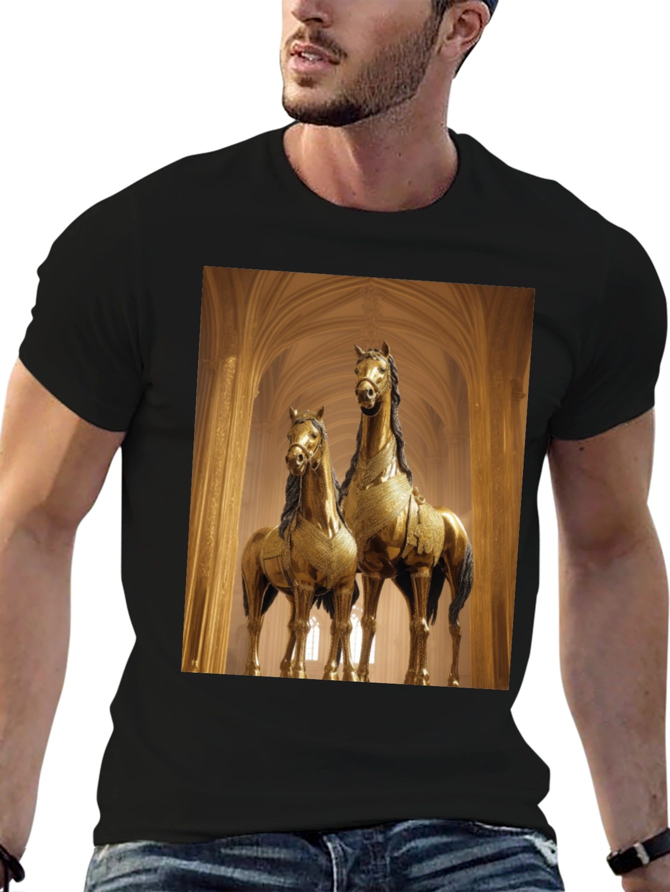 Horse Statue Graphic Black T-Shirt