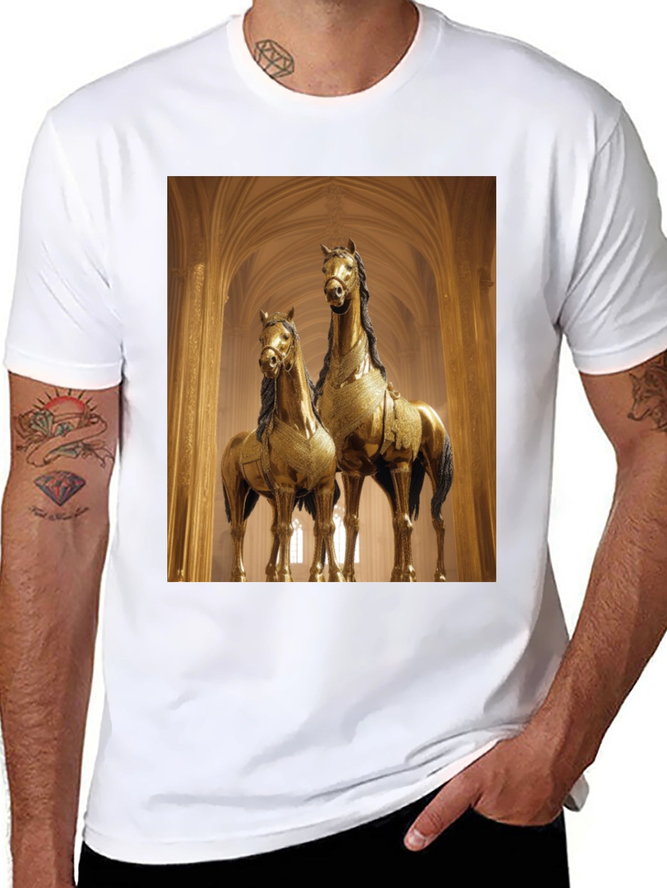 Horse Statue Graphic Black T-Shirt