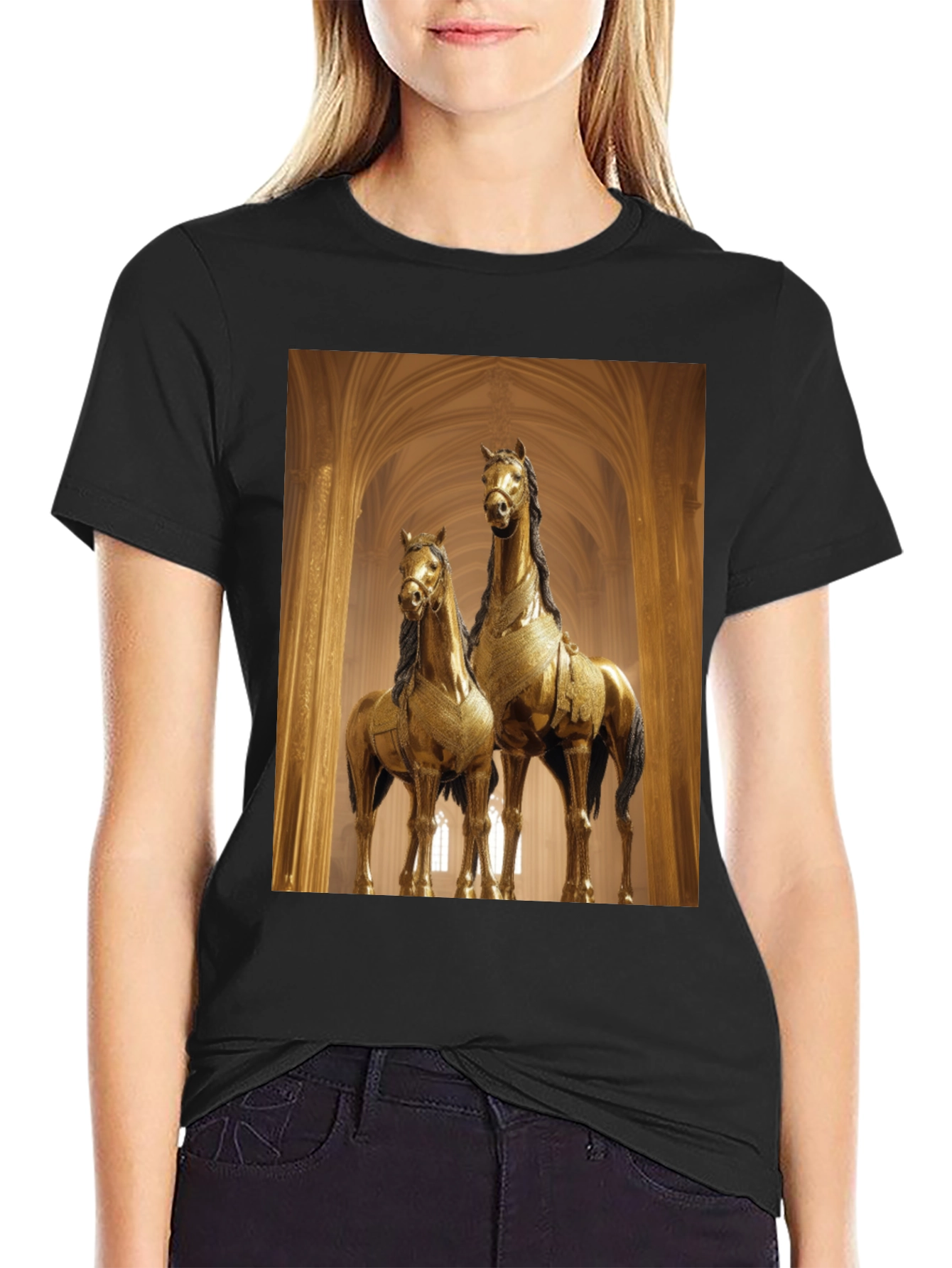 Horse Statue Graphic Black T-Shirt