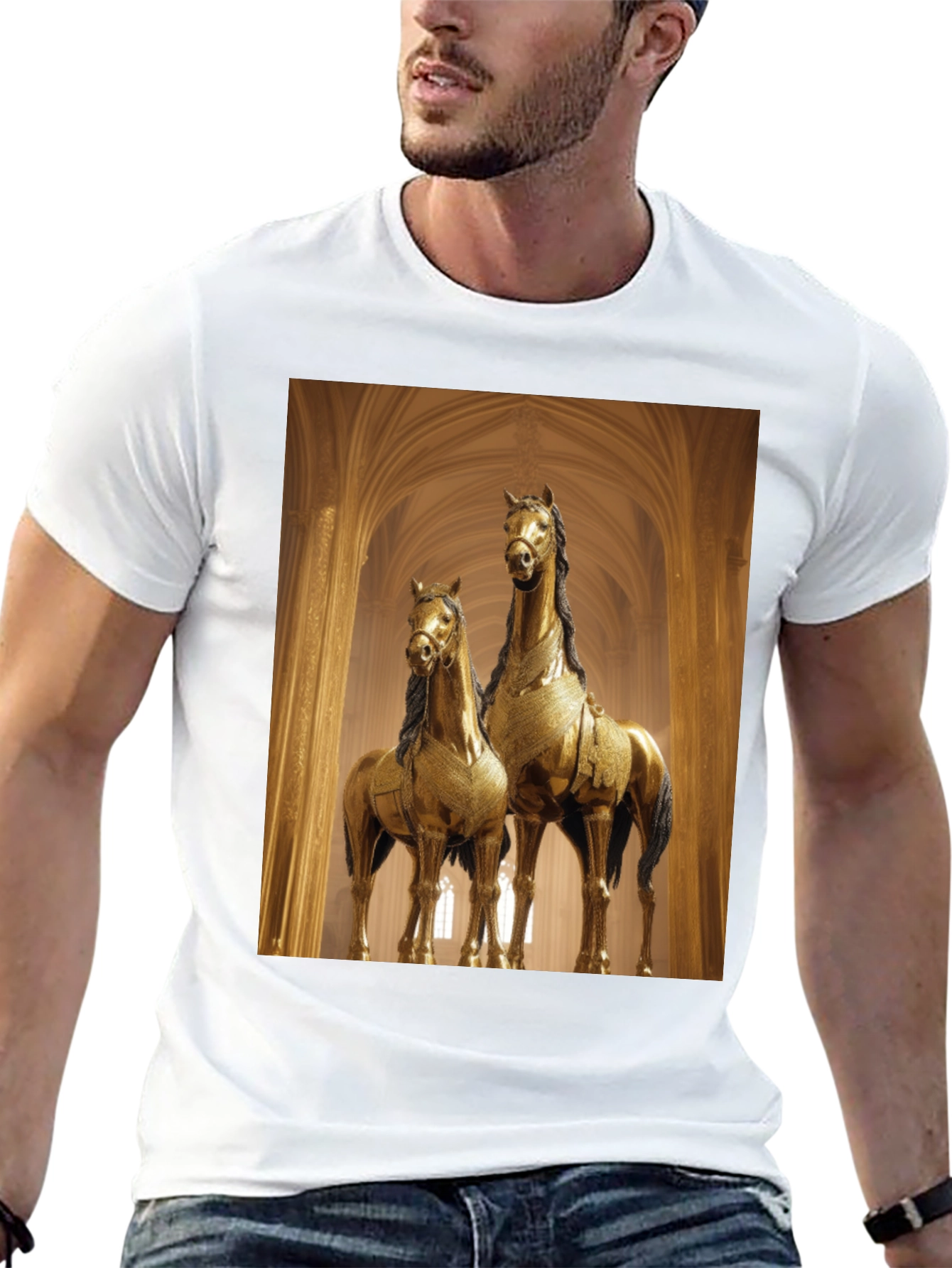 Horse Statue Graphic Black T-Shirt