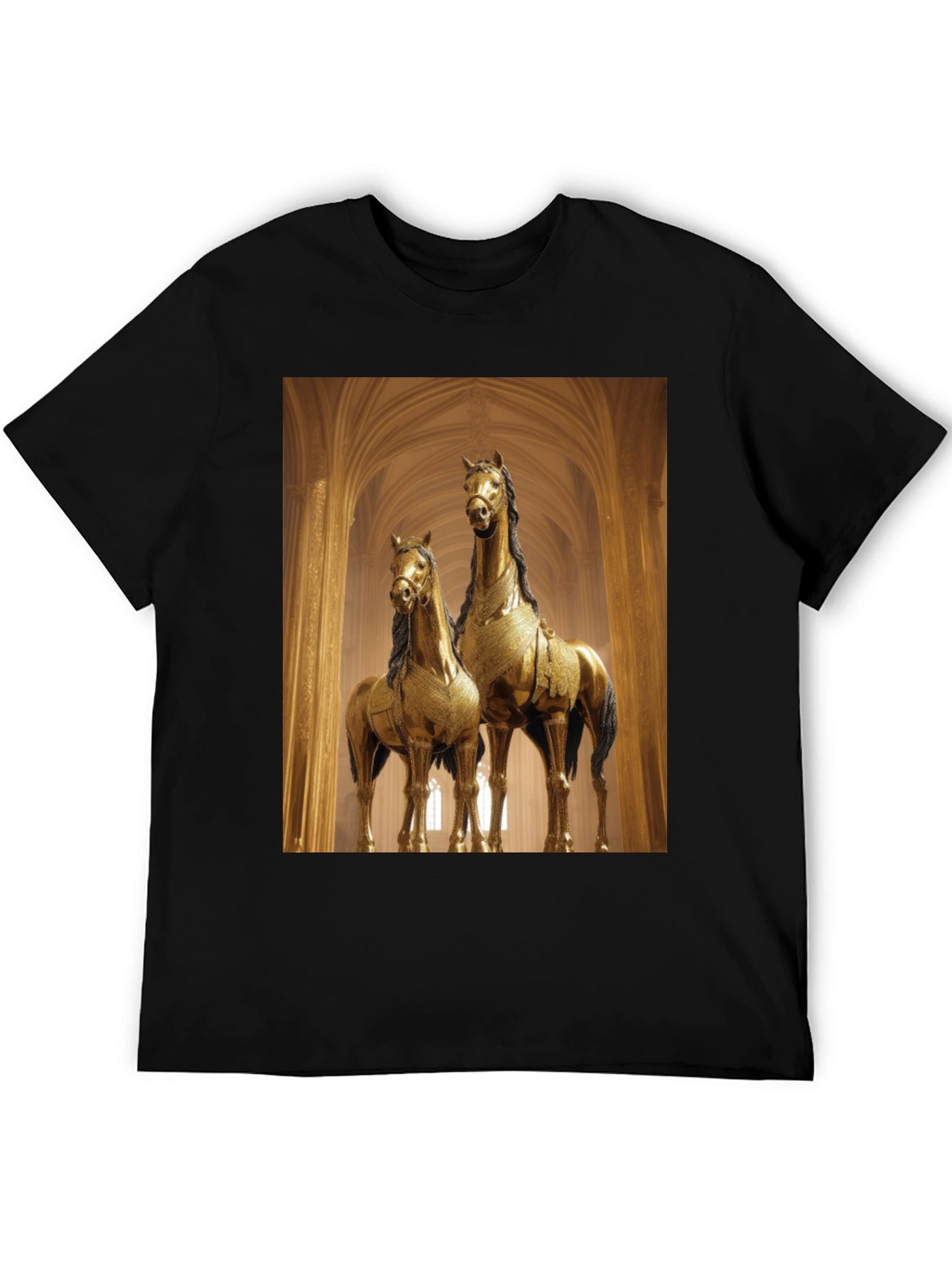 Horse Statue Graphic Black T-Shirt