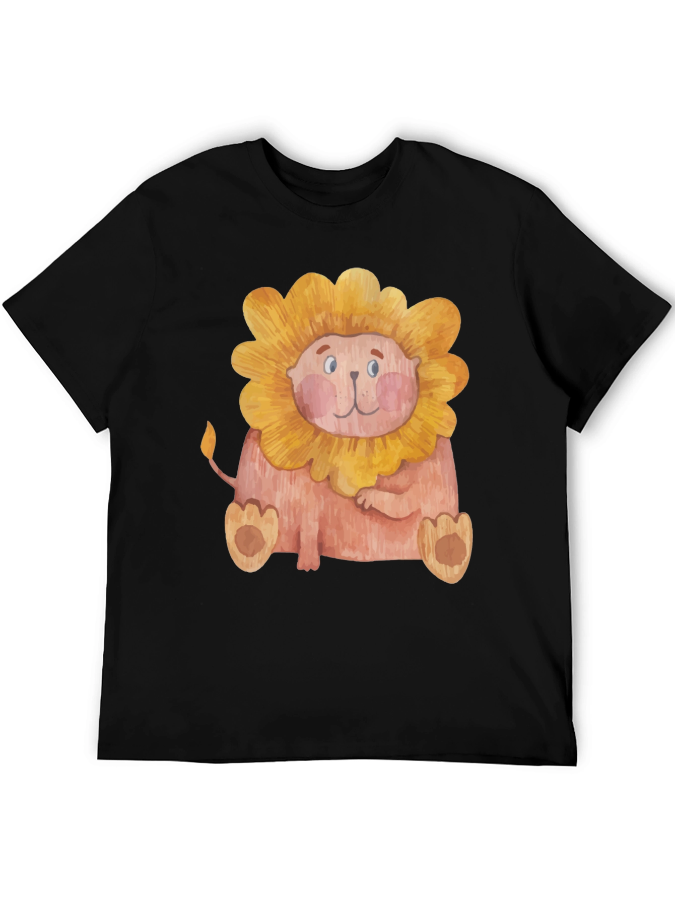 Cute Lion Graphic Print Mens Black T-Shirt