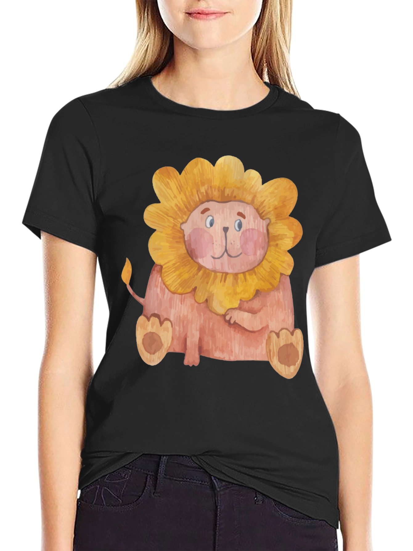 Cute Lion Graphic Print Mens Black T-Shirt