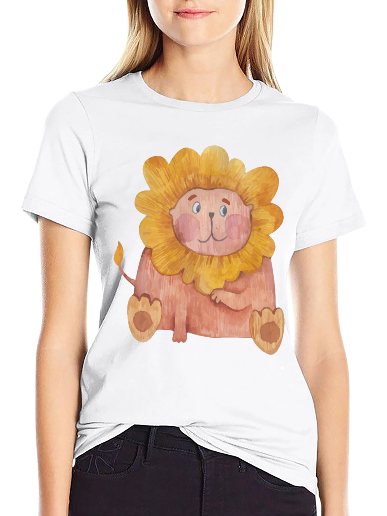 Cute Lion Graphic Print Mens Black T-Shirt