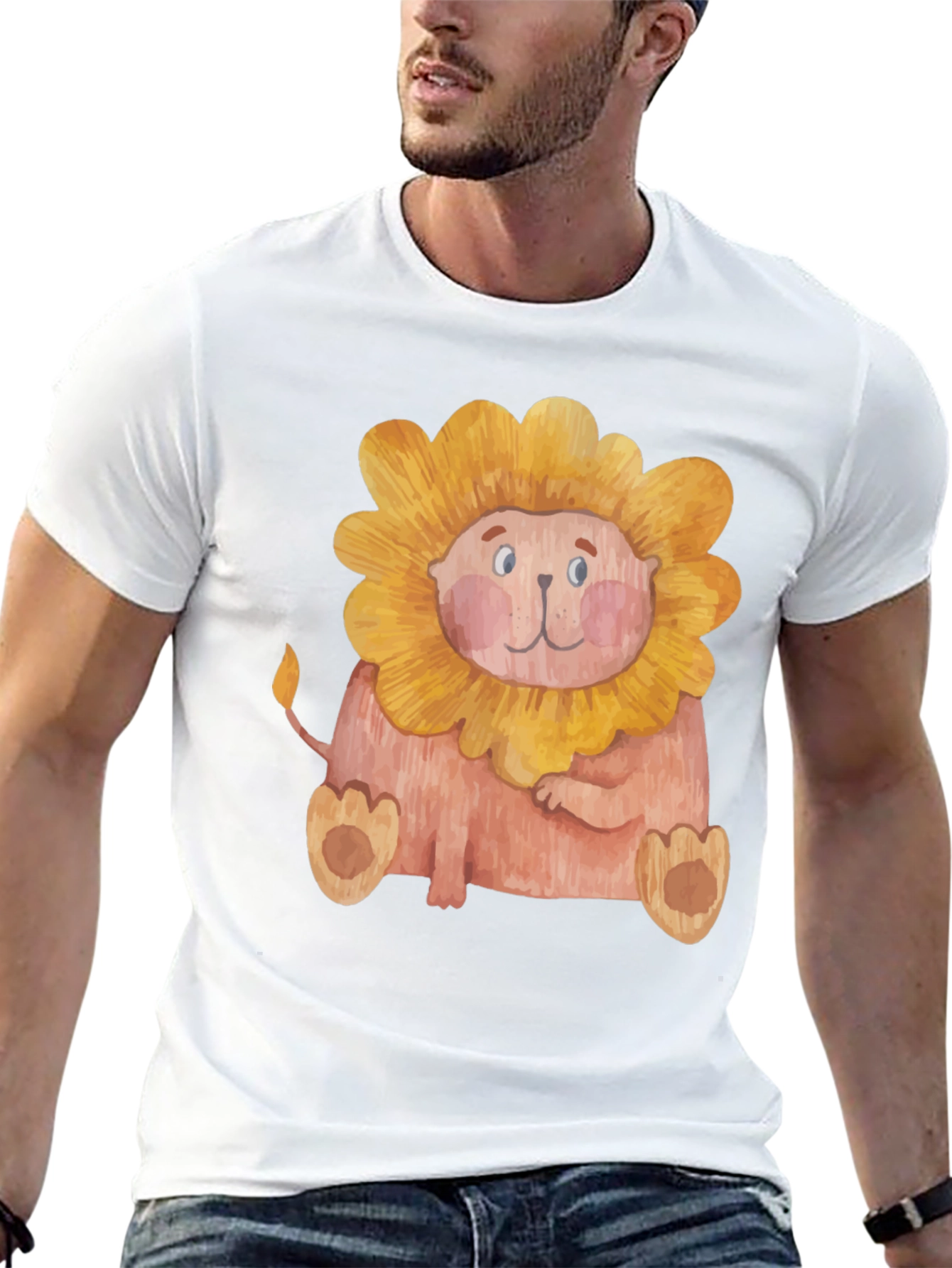 Cute Lion Graphic Print Mens Black T-Shirt