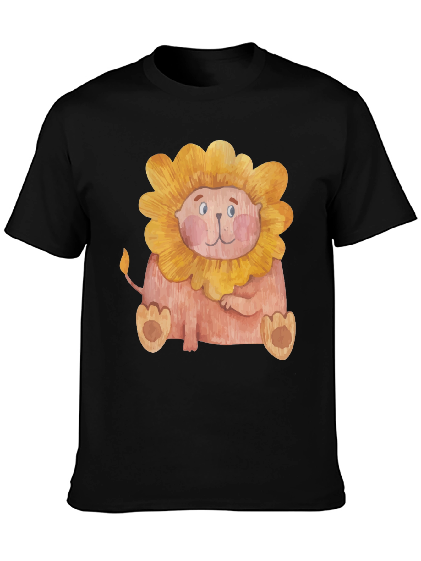 Cute Lion Graphic Print Mens Black T-Shirt
