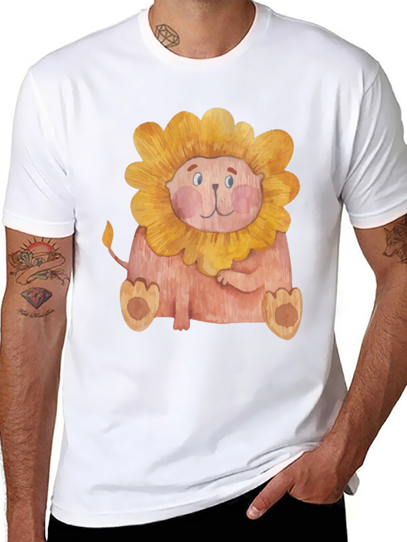 Cute Lion Graphic Print Mens Black T-Shirt