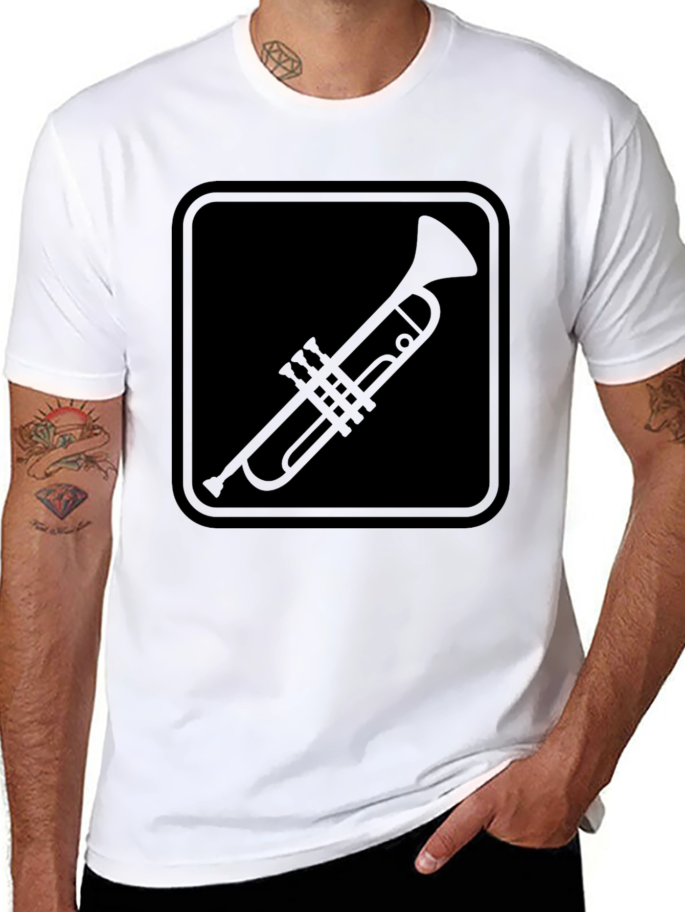 Black Trumpet Graphic Tee - Classic Musician Style