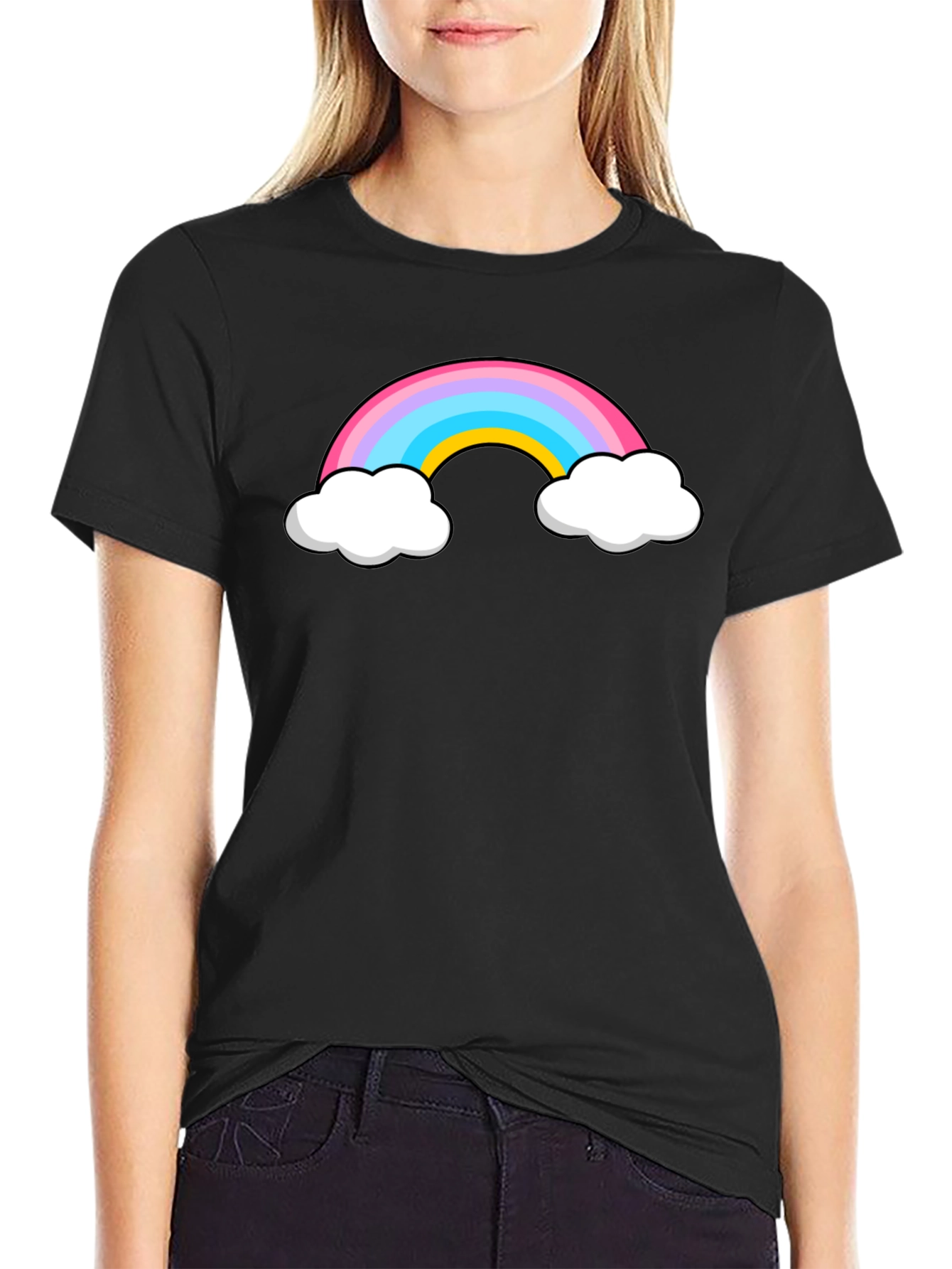 Rainbow Cloud Graphic Black T-Shirt